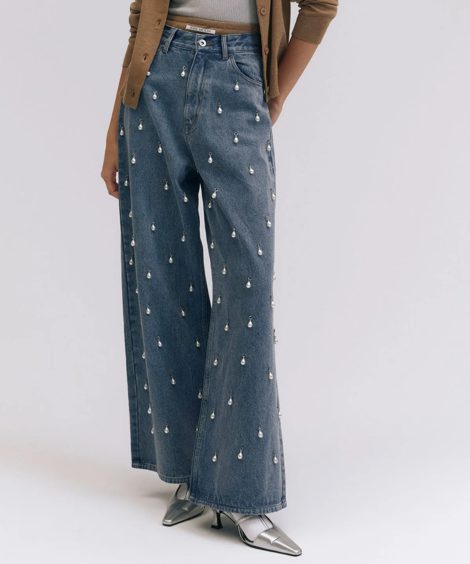 WIDE DENIM PANTS with PEARL JOSEMOON