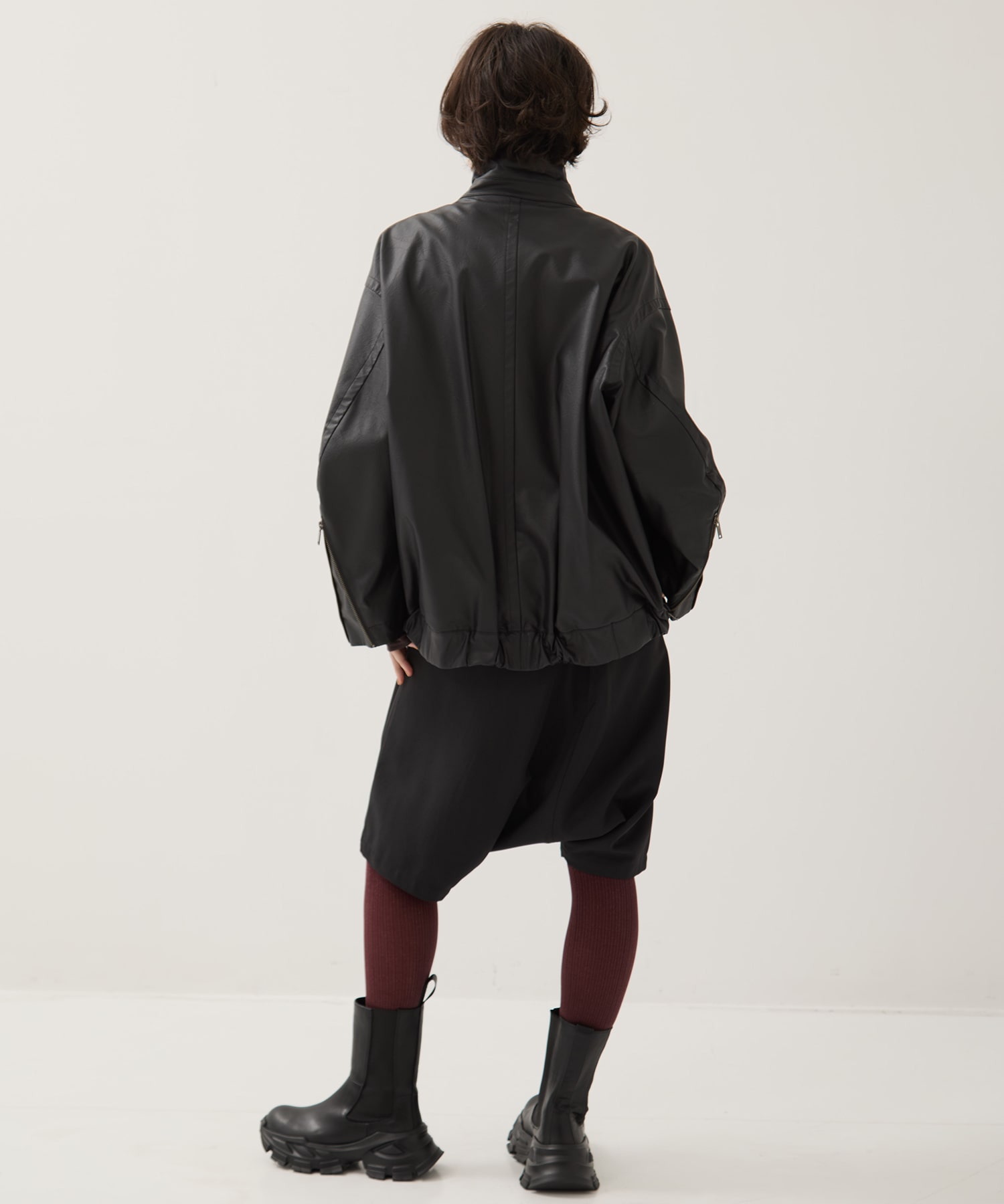 Faux Leather Stand Collar Blouson STUDIOUS