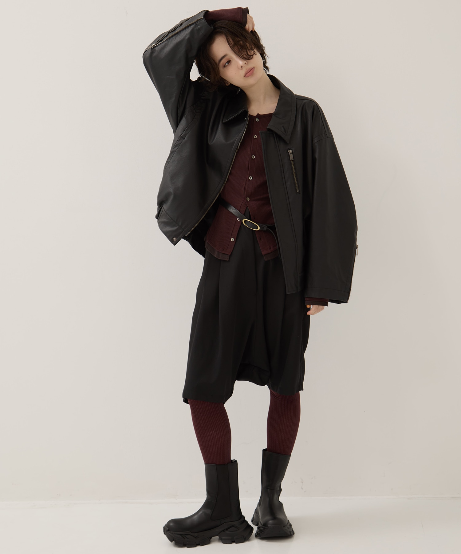 Faux Leather Stand Collar Blouson STUDIOUS