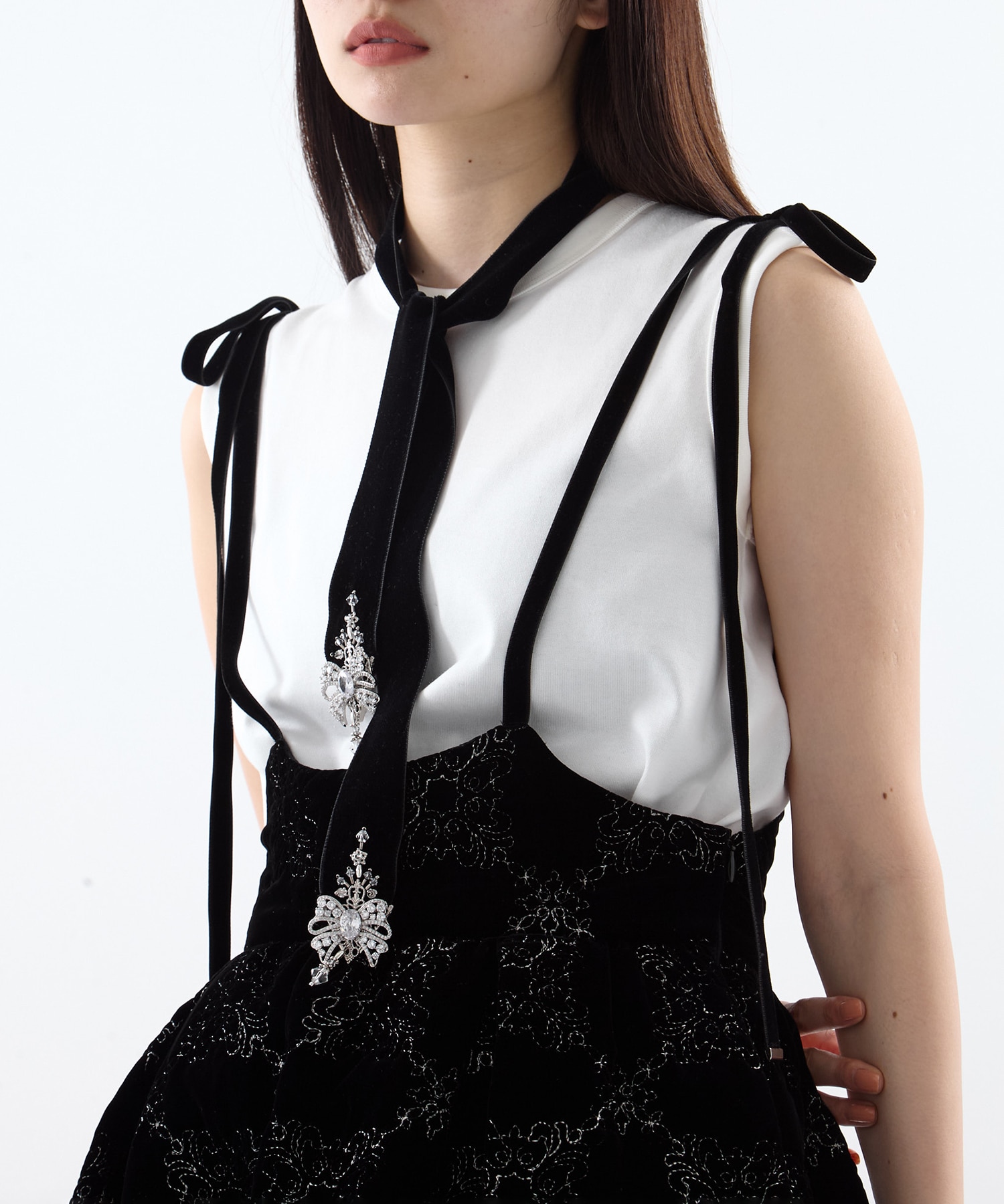 ribbon bijou velvet long ribbon Black tanakadaisuke