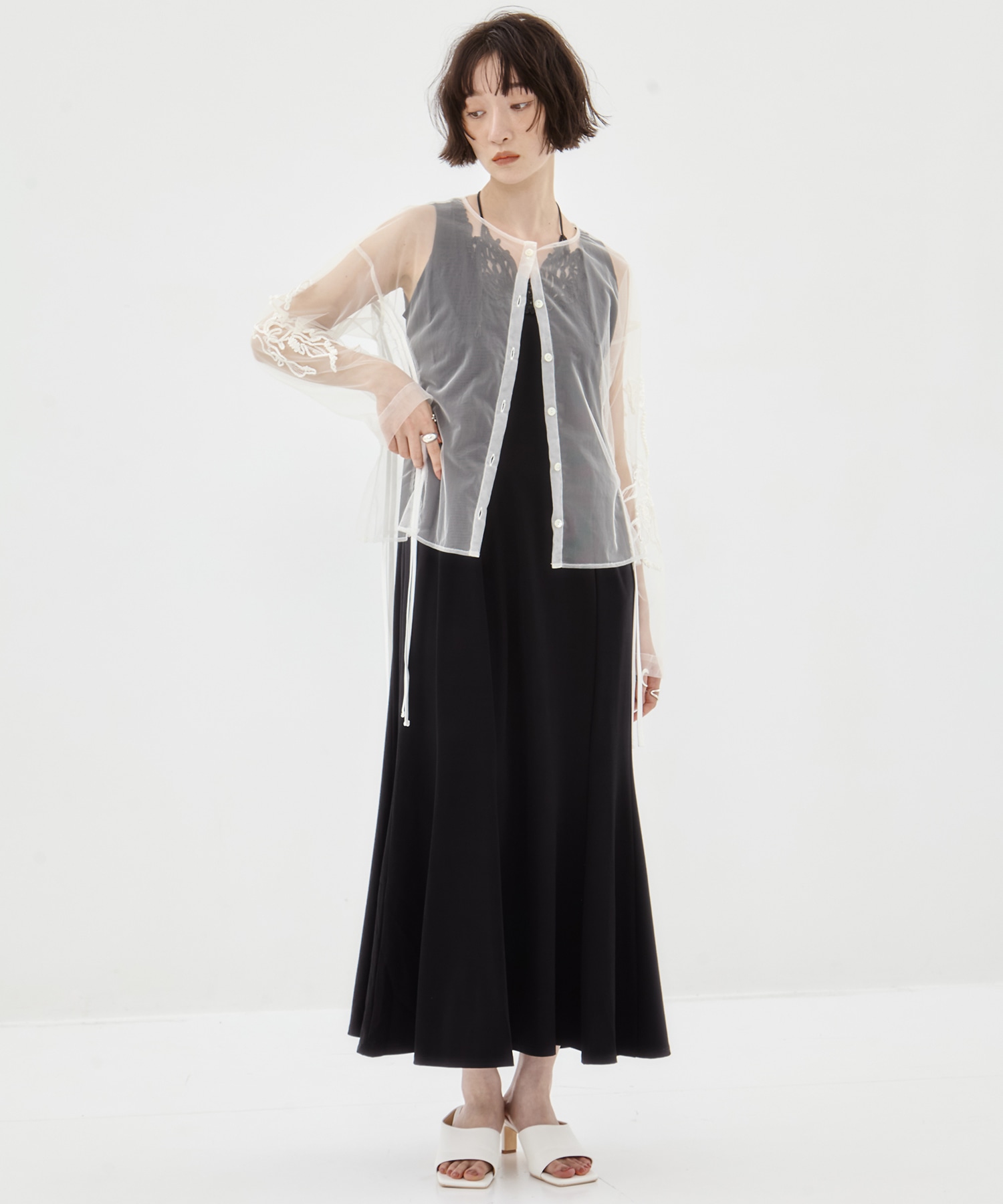 EX.embroidered tulle cardigan MURRAL