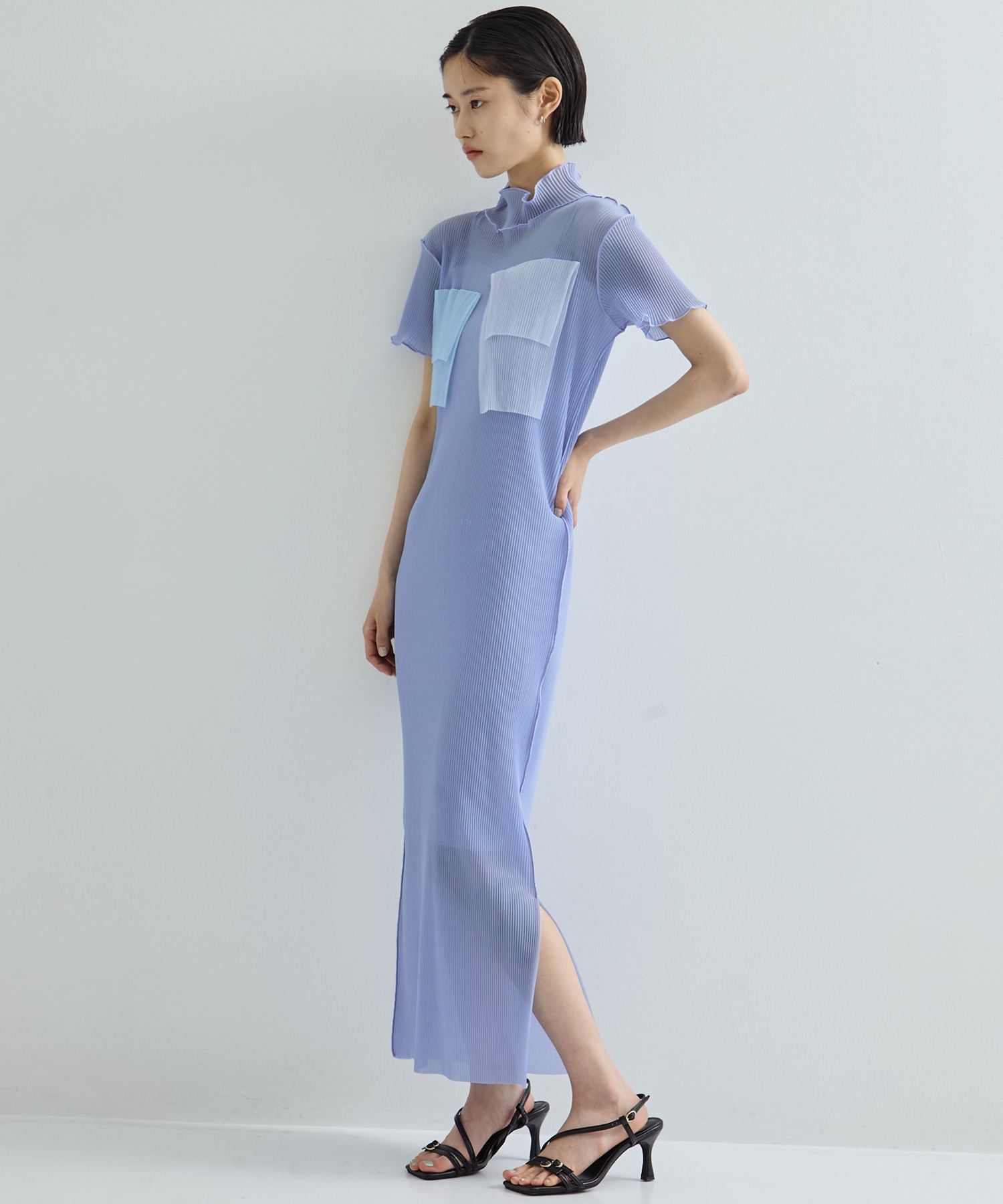 別注SHEER LAYERED SHORT SLEEVE HIGH NECK  DRESS kotohayokozawa