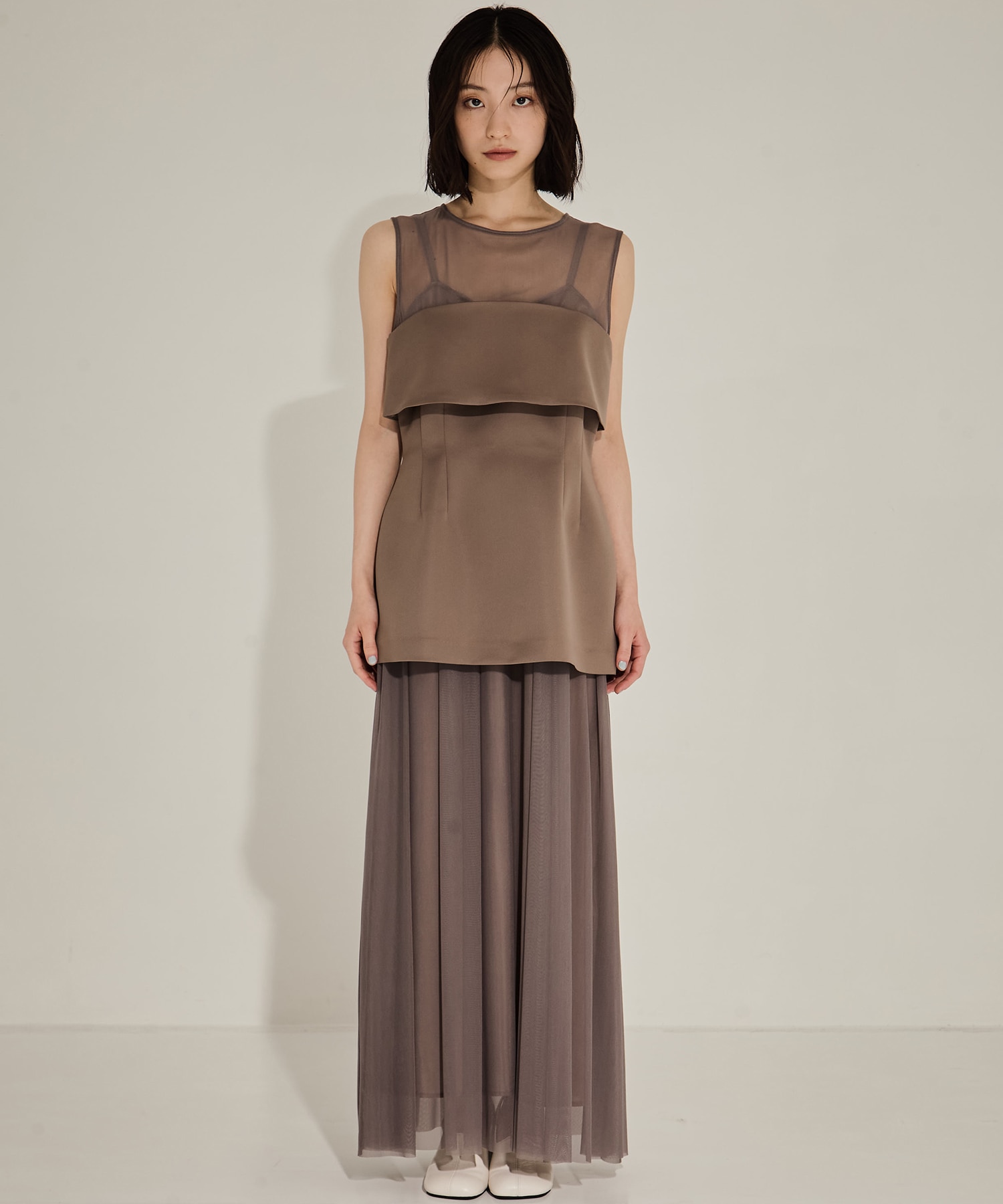 CORSET LAYERED SHEER DRESS AMERI