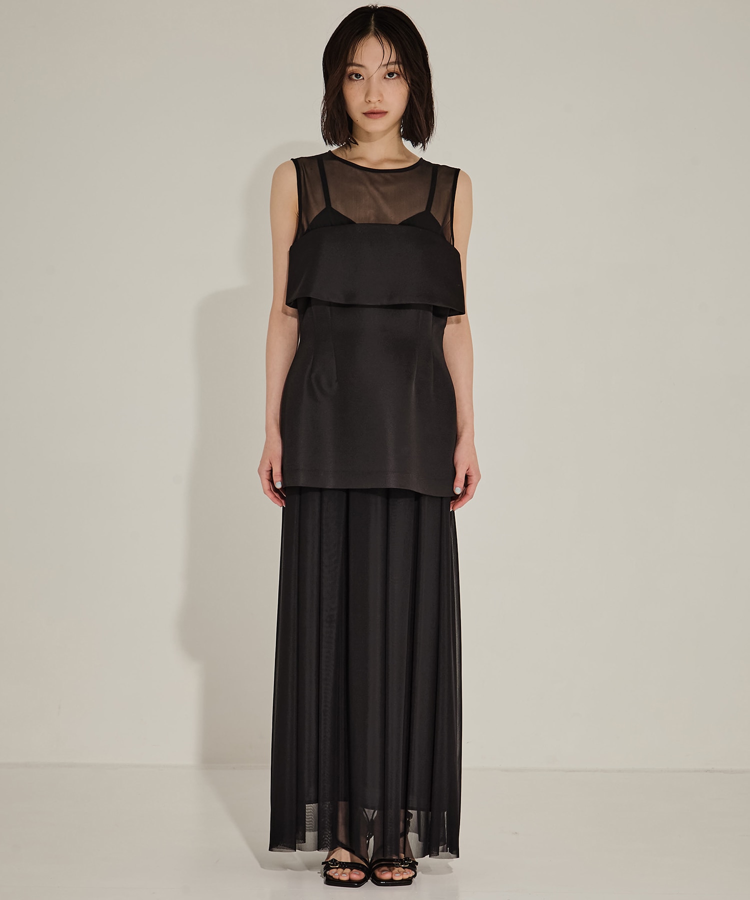 CORSET LAYERED SHEER DRESS AMERI