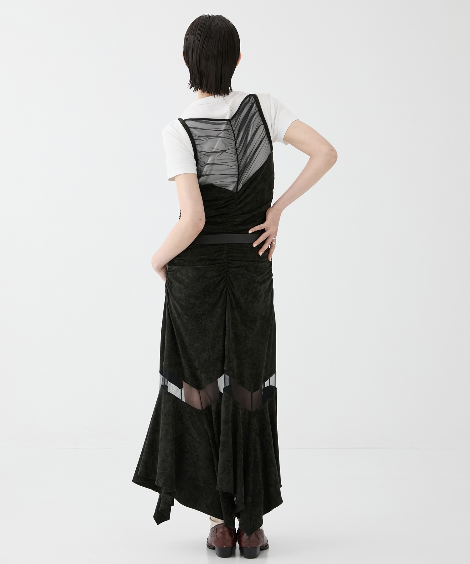 別注 VELOUR SHEER CUT HEM DRESS FETICO