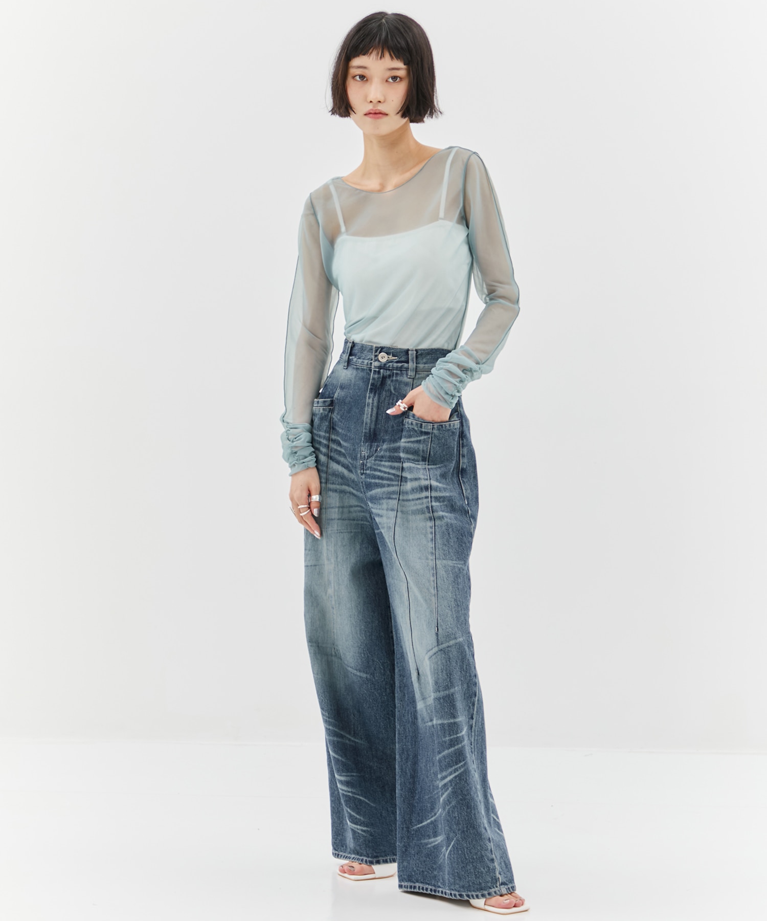 Gathered Sleeve Sheer Top STUDIOUS