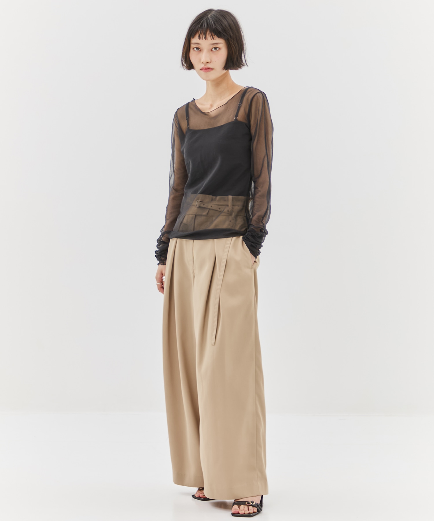 Gathered Sleeve Sheer Top STUDIOUS