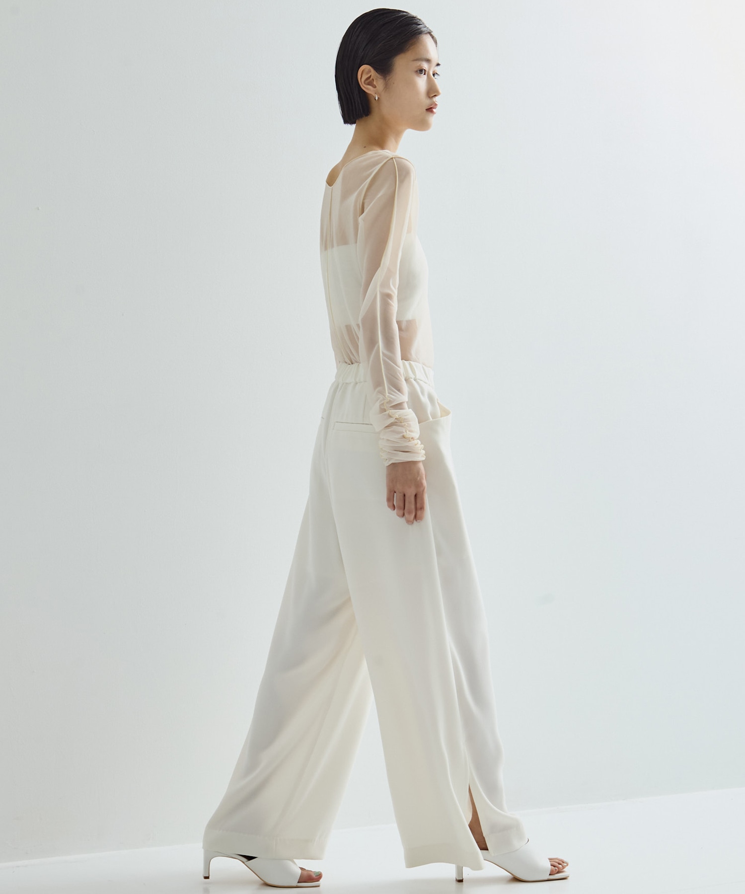 Gathered Sleeve Sheer Top STUDIOUS