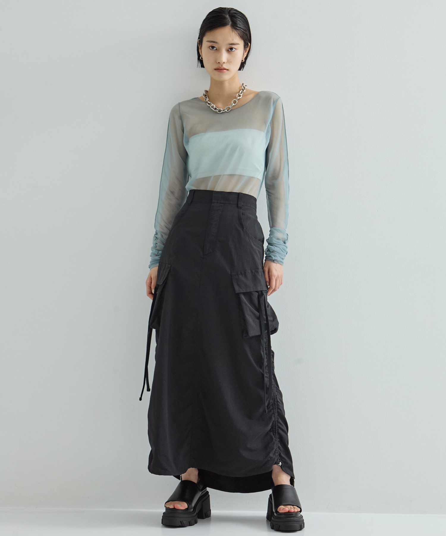 Gathered Sleeve Sheer Top STUDIOUS
