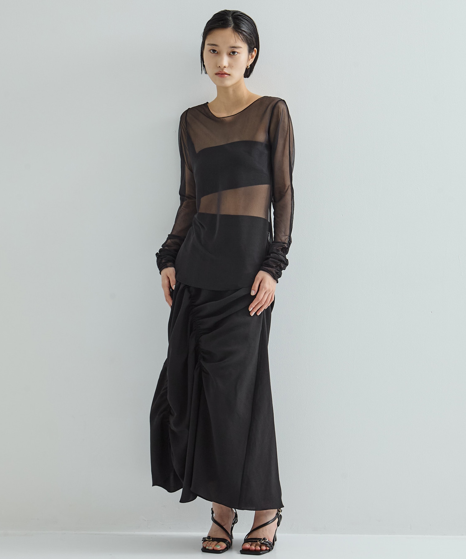 Gathered Sleeve Sheer Top STUDIOUS