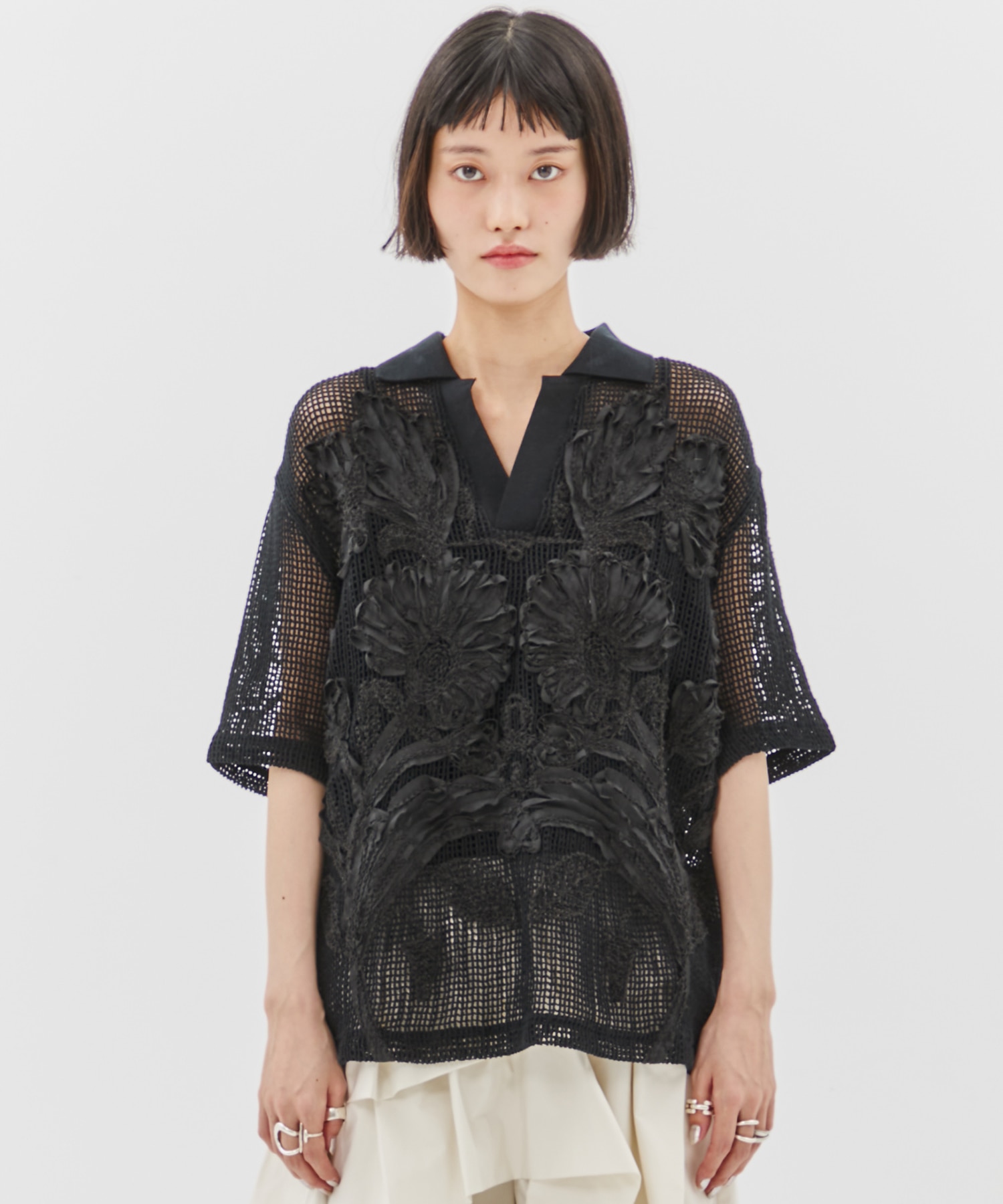 MESH EMBROIDERY POLO SHIRT TAAKK