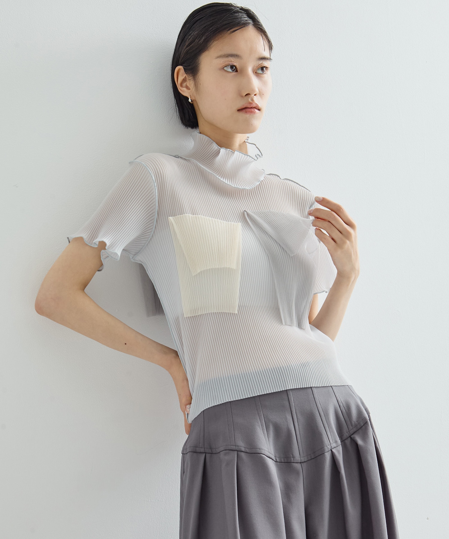 別注SHEER SHORT HIGHNECK SLEEVE TOP kotohayokozawa