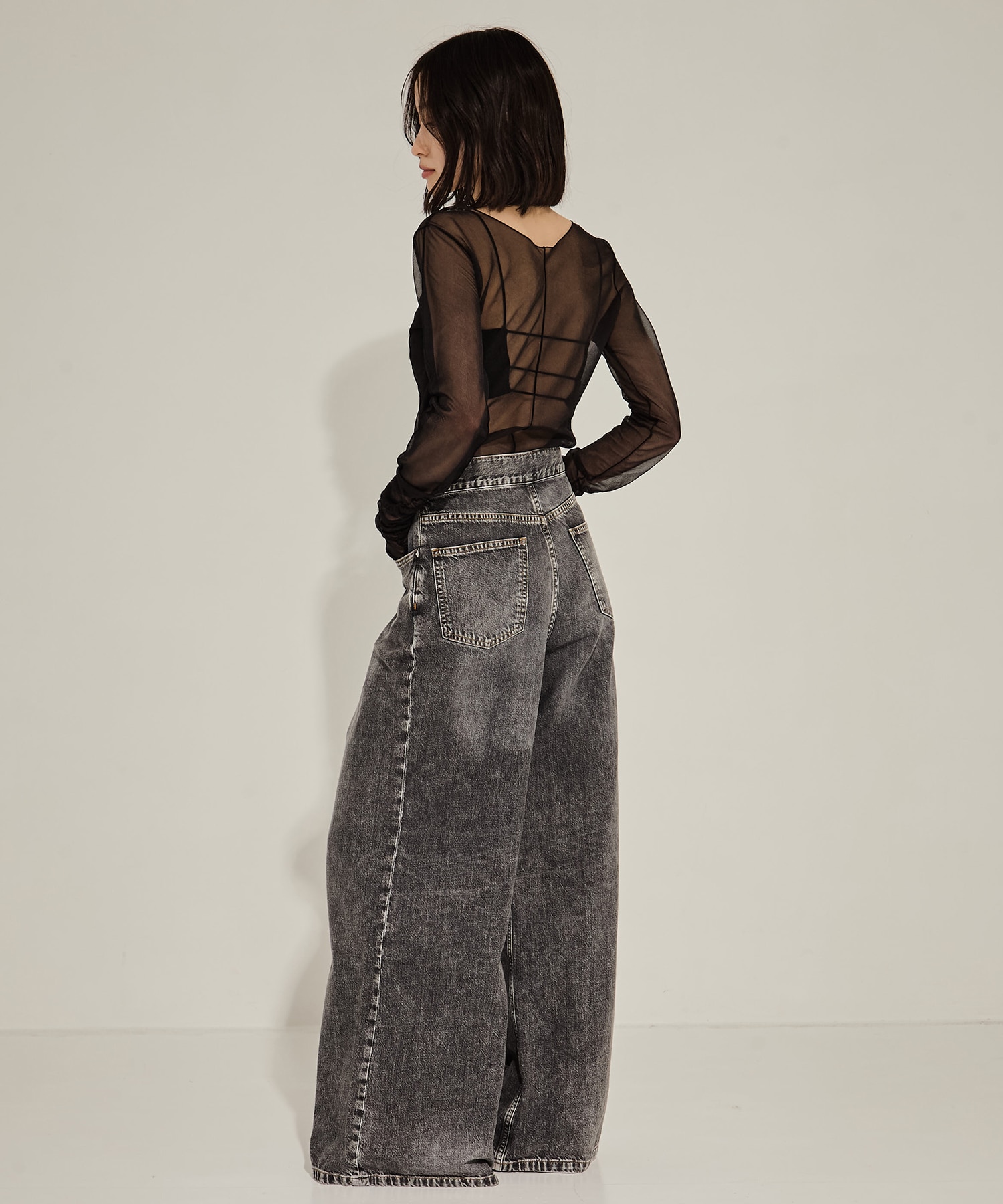 WASHED DENIM WIDE PANTS (SHORT LENGTH) JOHN LAWRENCE SULLIVAN