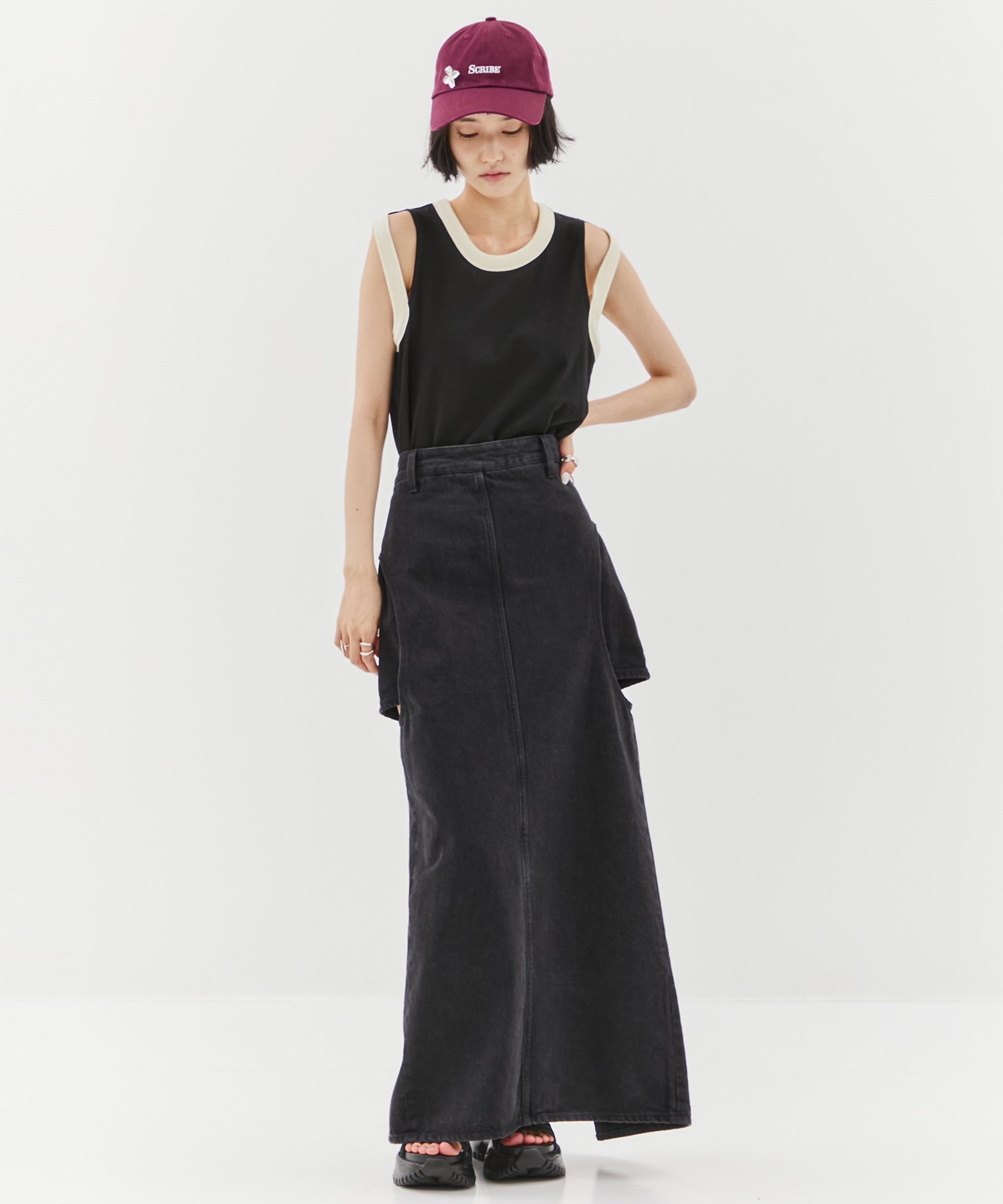 別注サークルカットデニムスカート CLANE
