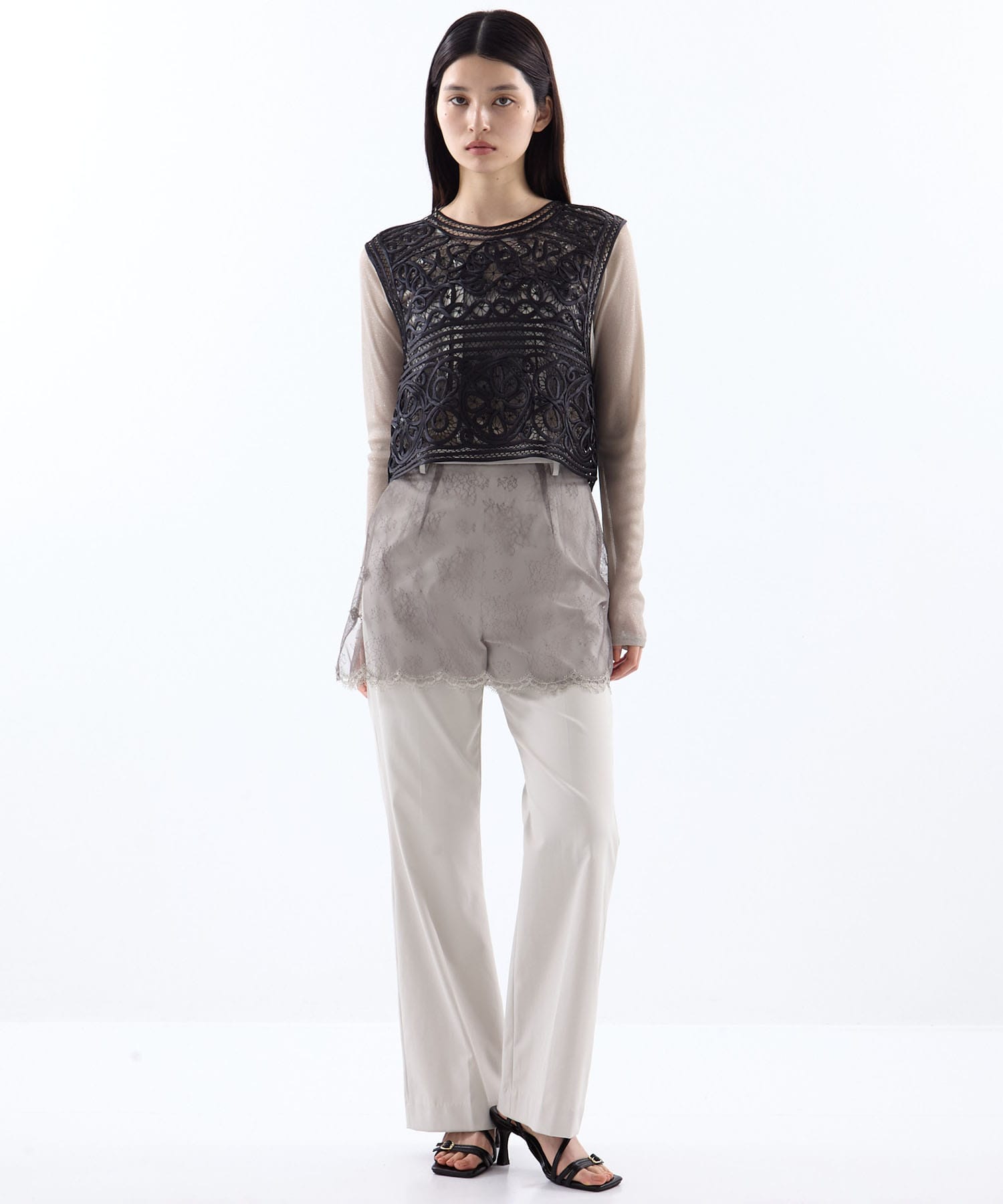 2WAY SATIN BATTEN  LACE VEST AMERI