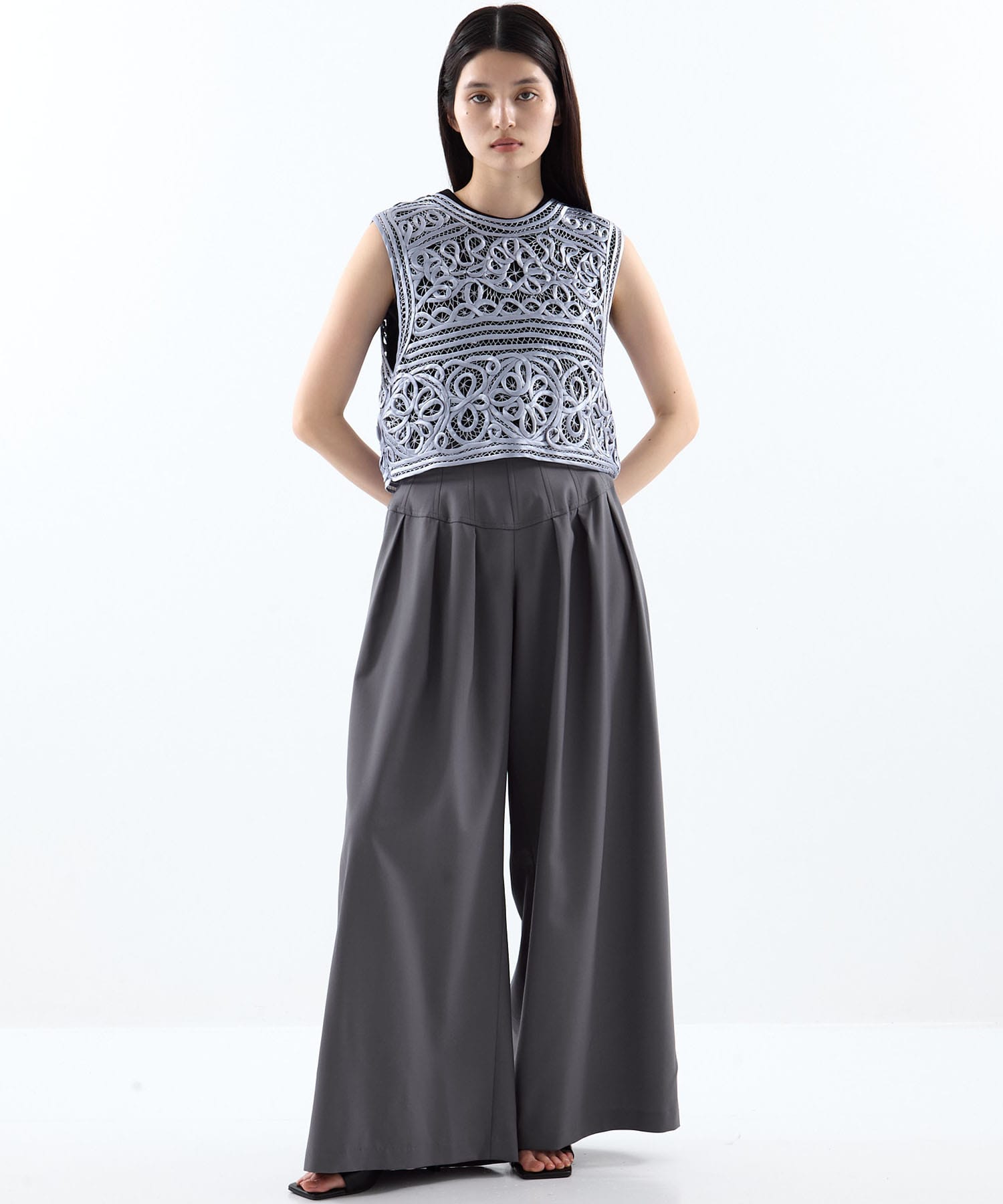 2WAY SATIN BATTEN  LACE VEST AMERI