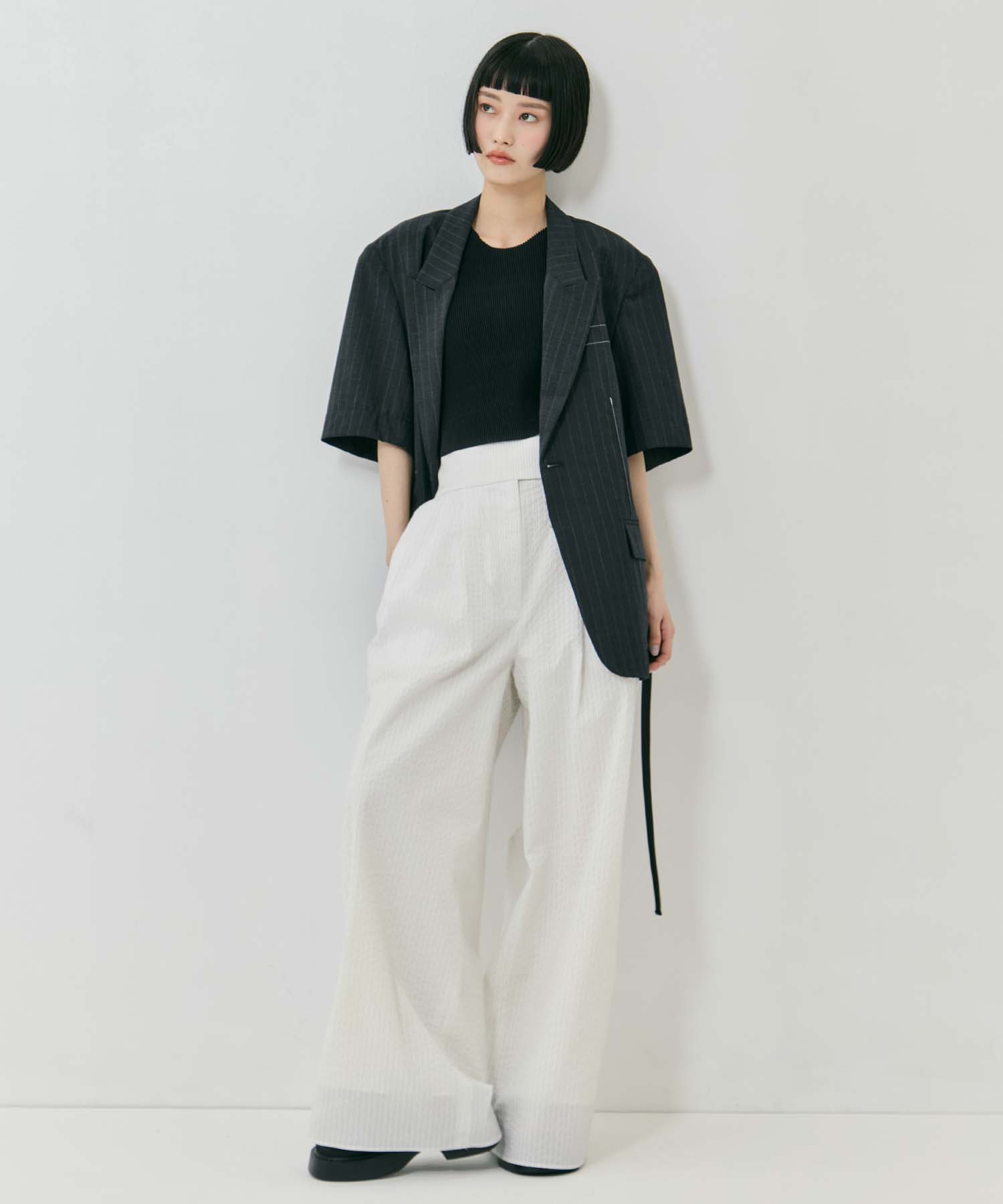 Half Sleeve Summer Wool Jacket(1 DARK GREY): STUDIOUS: WOMENS