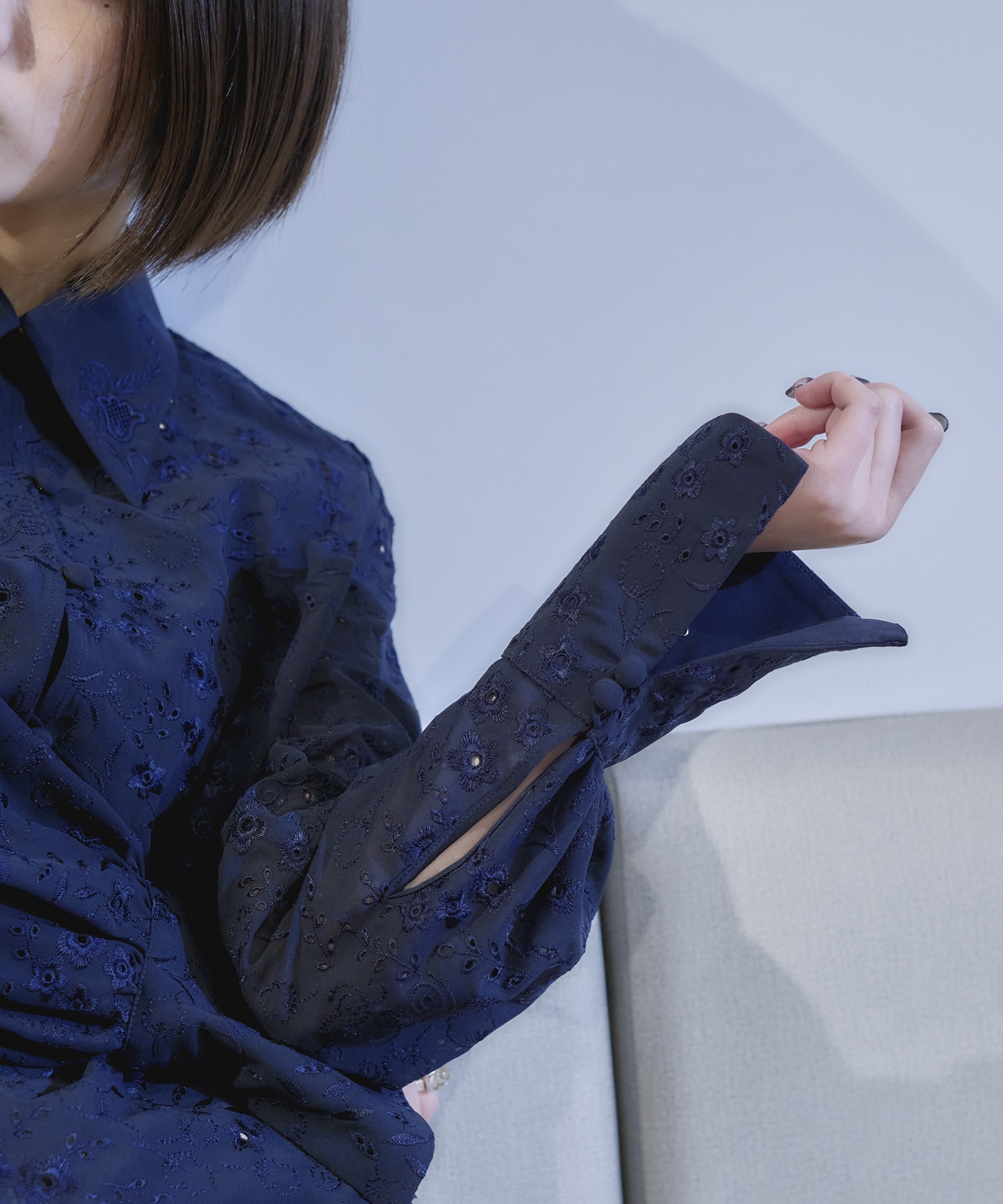 Triacetate Georgette Floral Embroidery Top Mame Kurogouchi