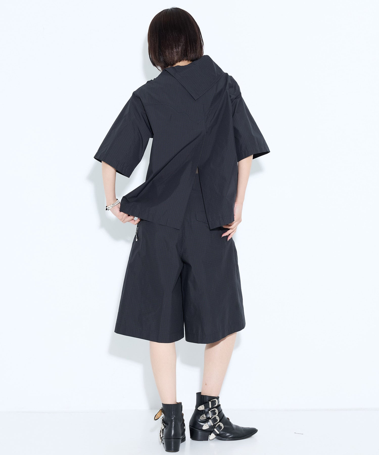Typewriter check S/S blouse TOGA