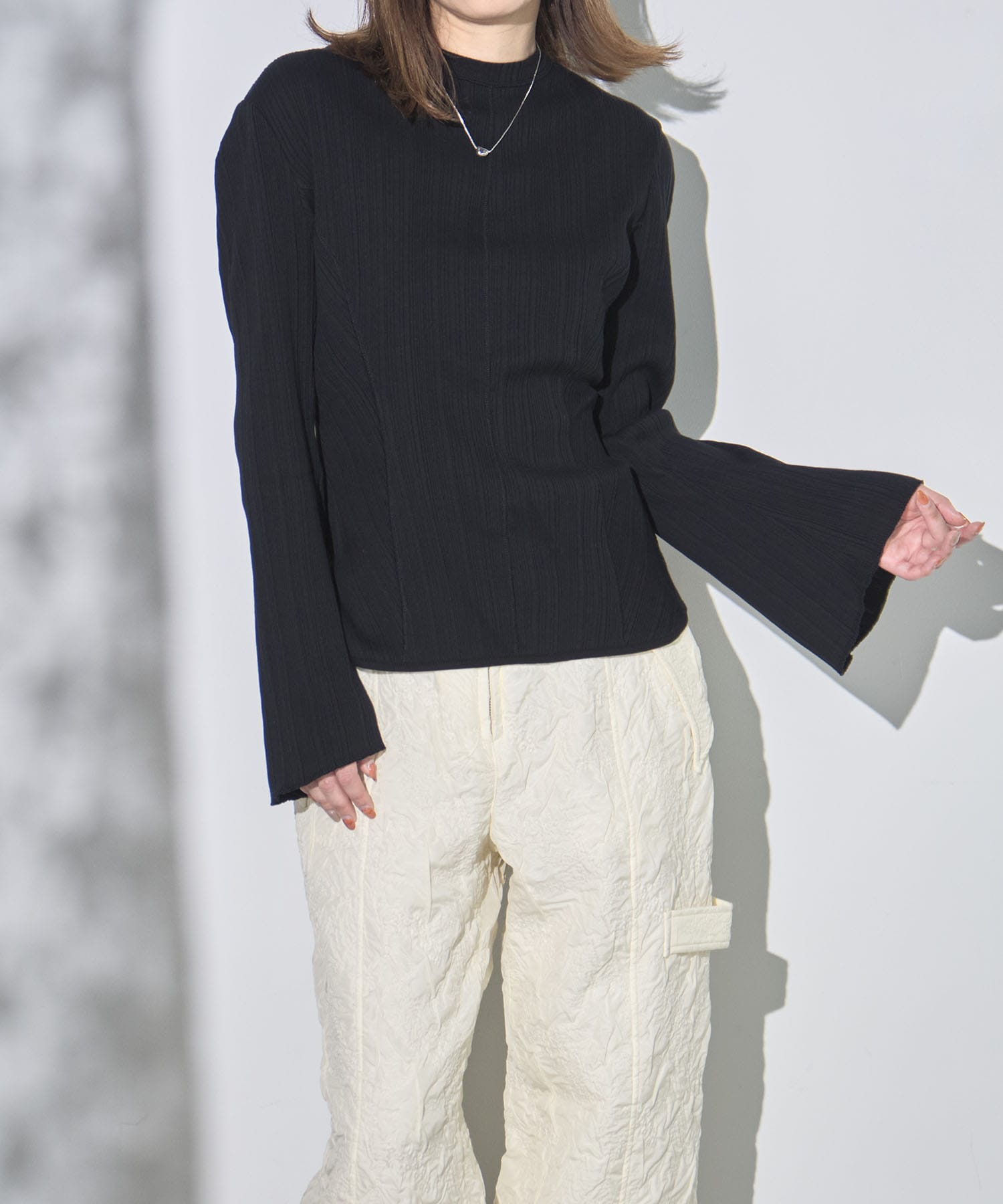 Random Ribbed Organic Cotton Long Sleeve Top Mame Kurogouchi