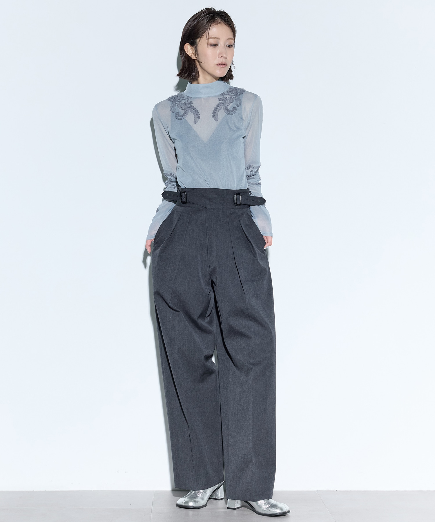 Moon road embroidered sheer top MURRAL