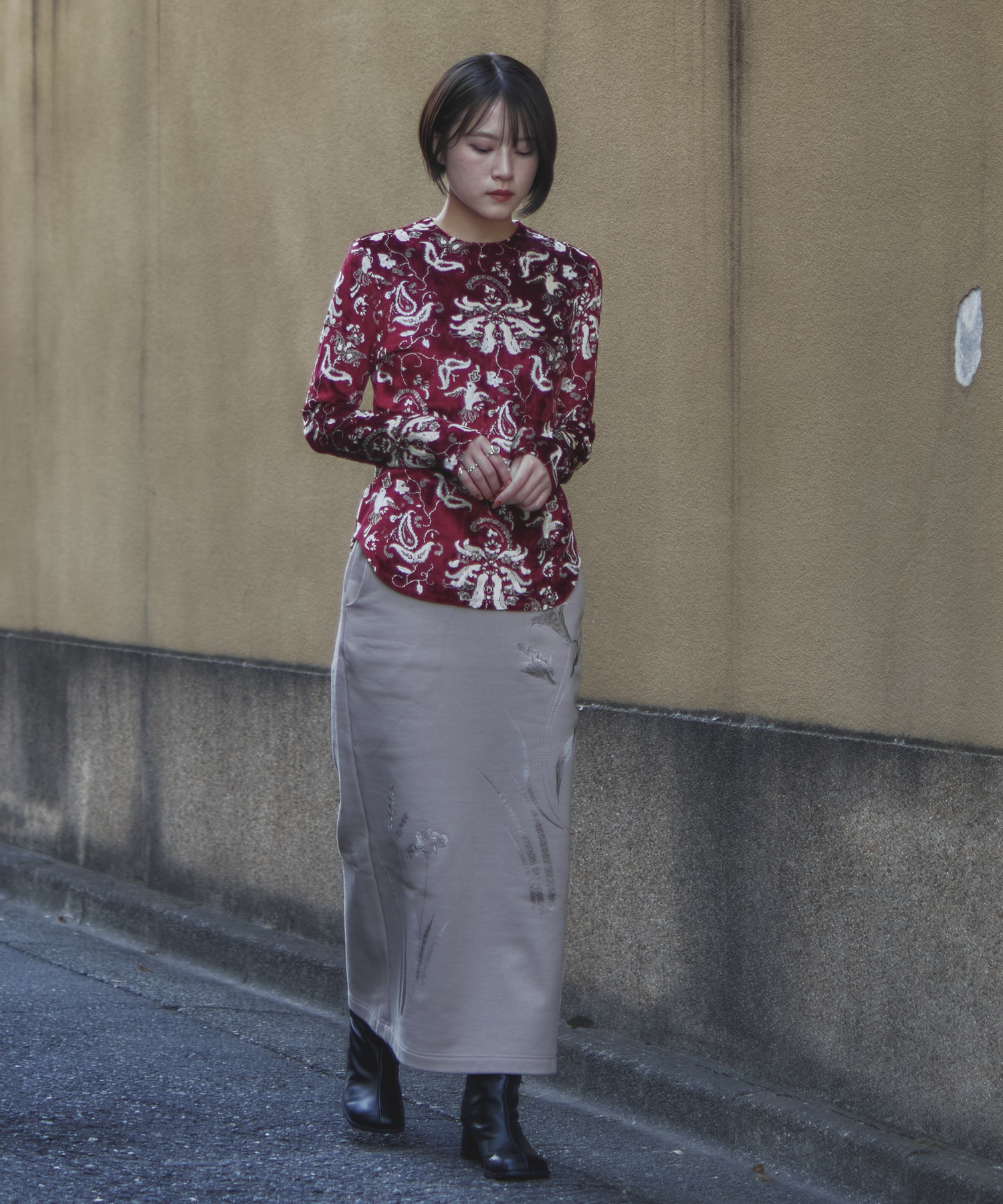 Floral Motif Embroidered Sweater Skirt Mame Kurogouchi