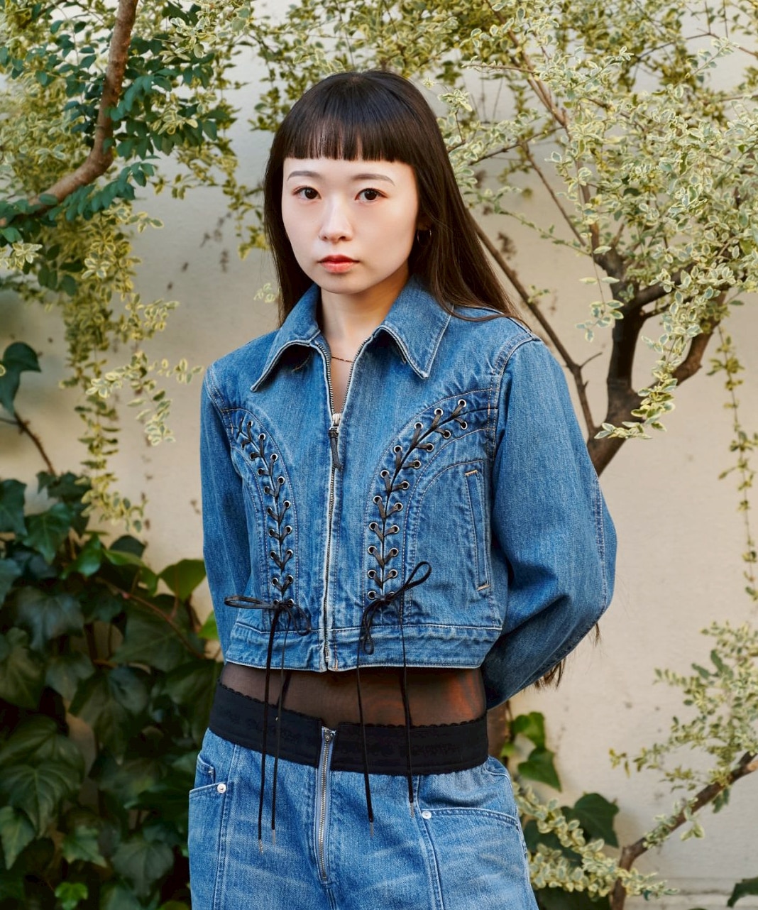 Lace up denim jacket FETICO