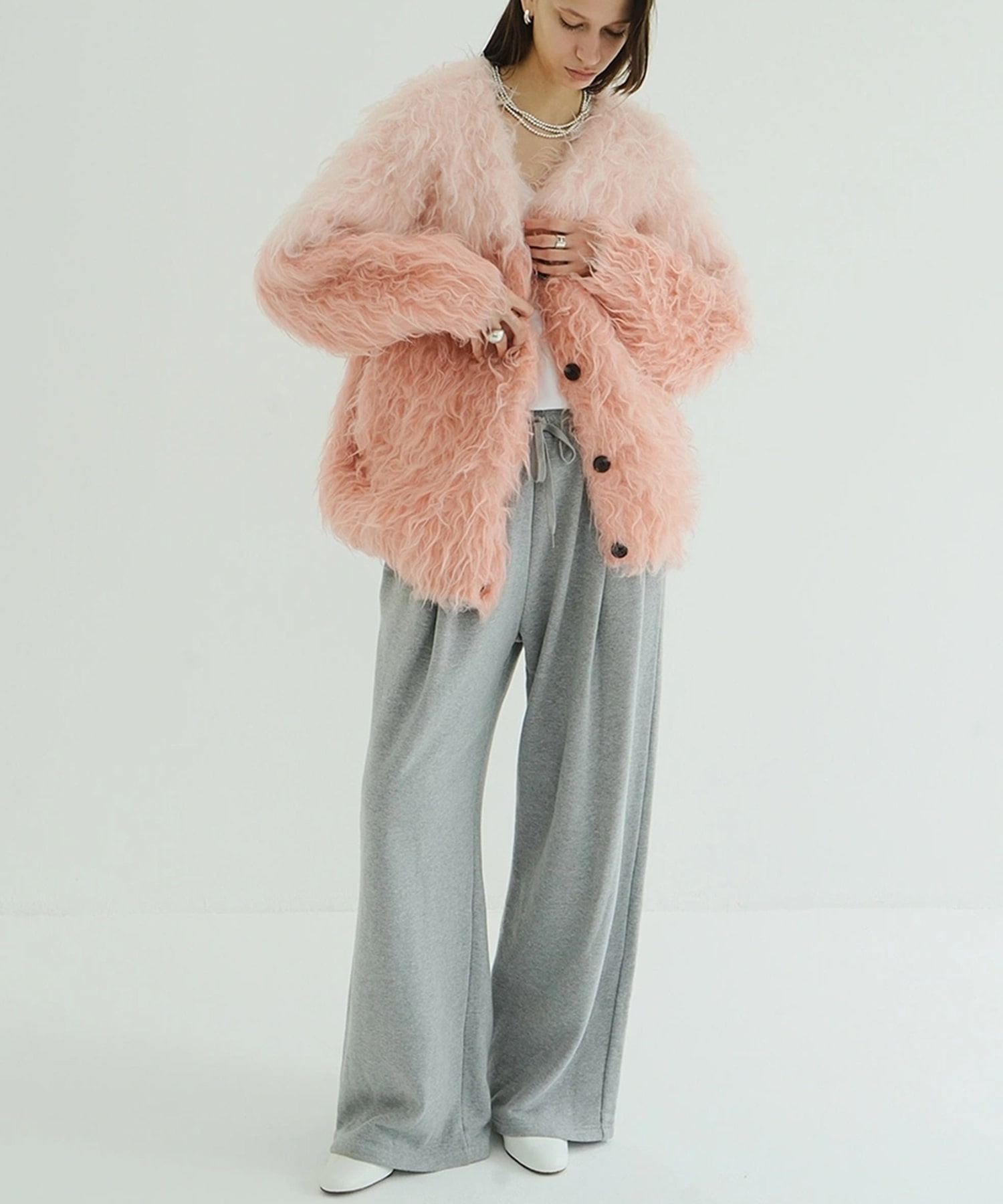 BI COLOR SHAGGY KNIT CARDIGAN CLANE