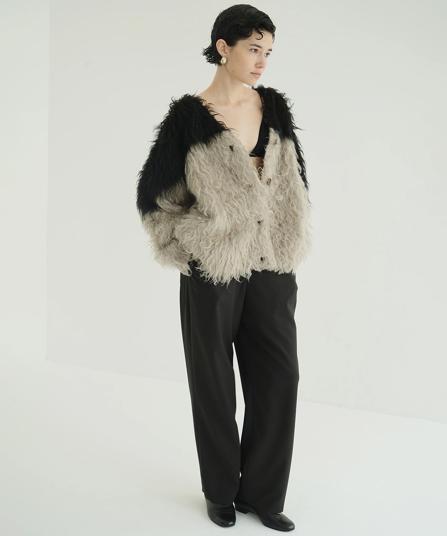 BI COLOR SHAGGY KNIT CARDIGAN CLANE