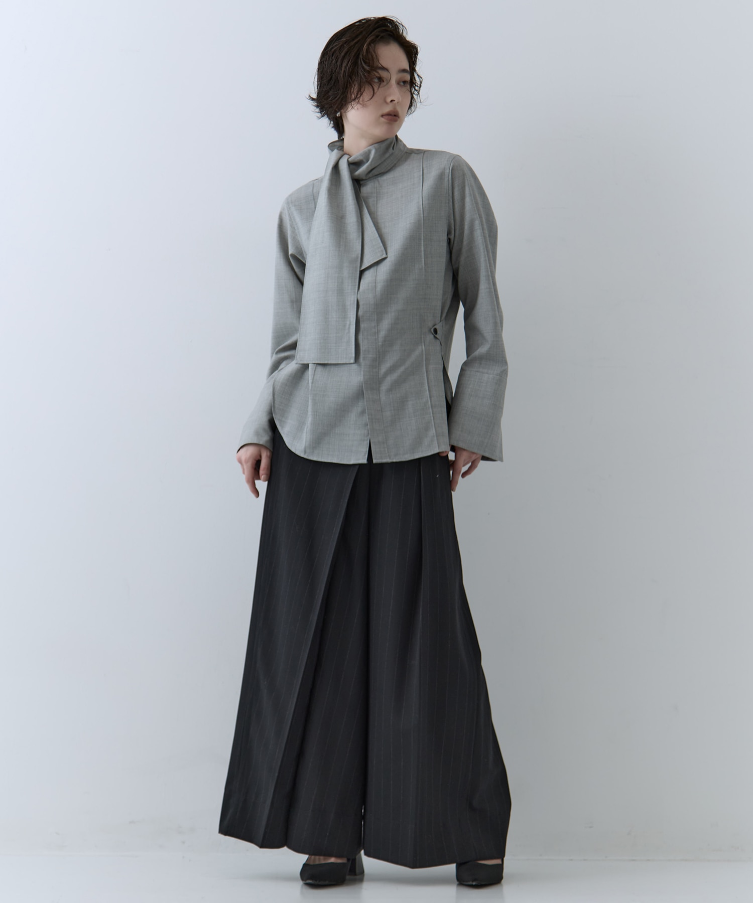Asymmetric Tucked Flare Trousers STUDIOUS
