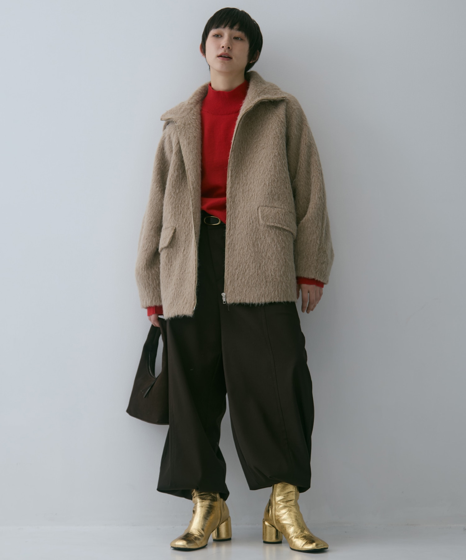 STAND COLLAR SHAGGY MIDDLE COAT STUDIOUS