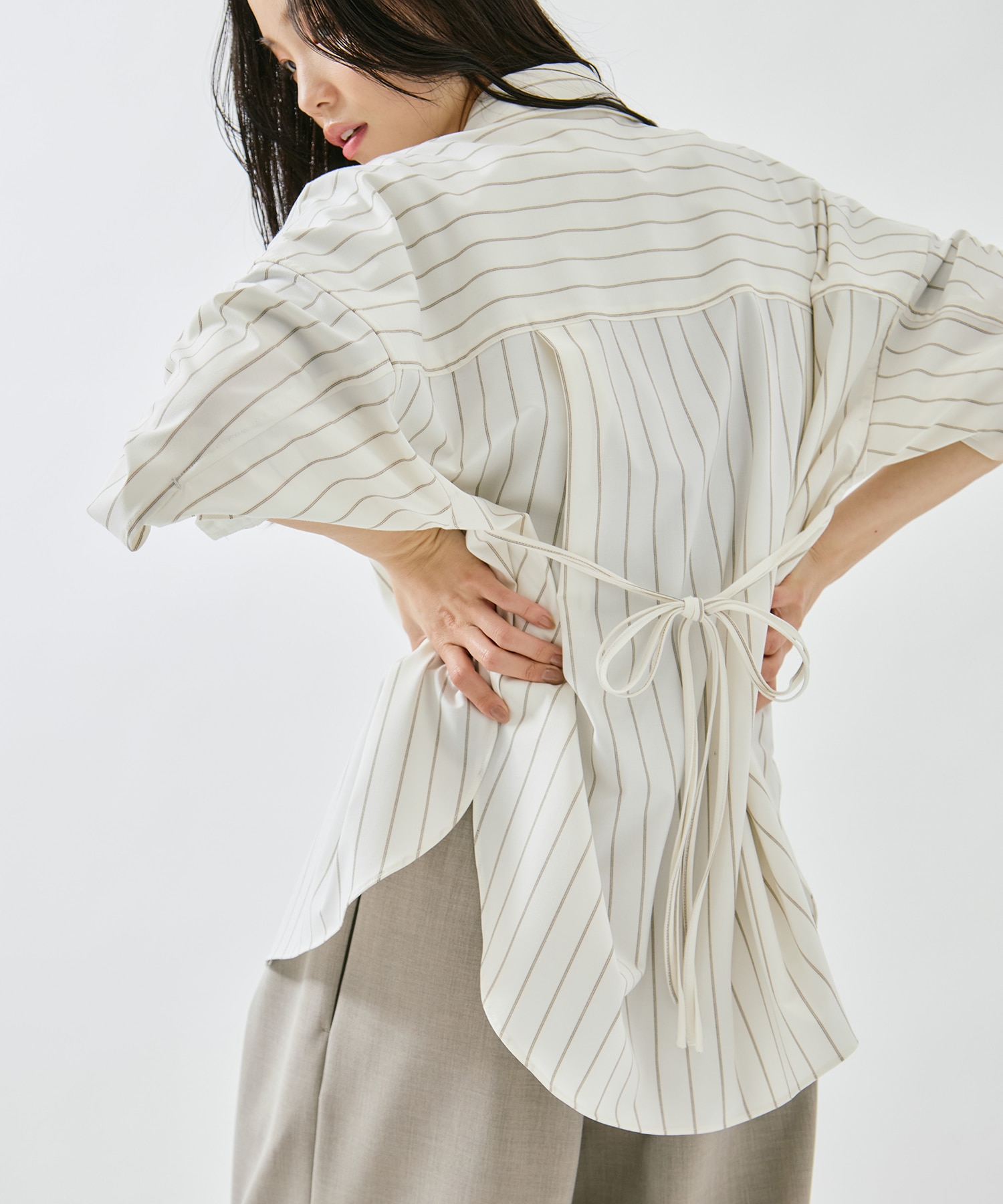 Wide Stripe 2way Shirt(FREE OFF WHITE): STUDIOUS: WOMENS