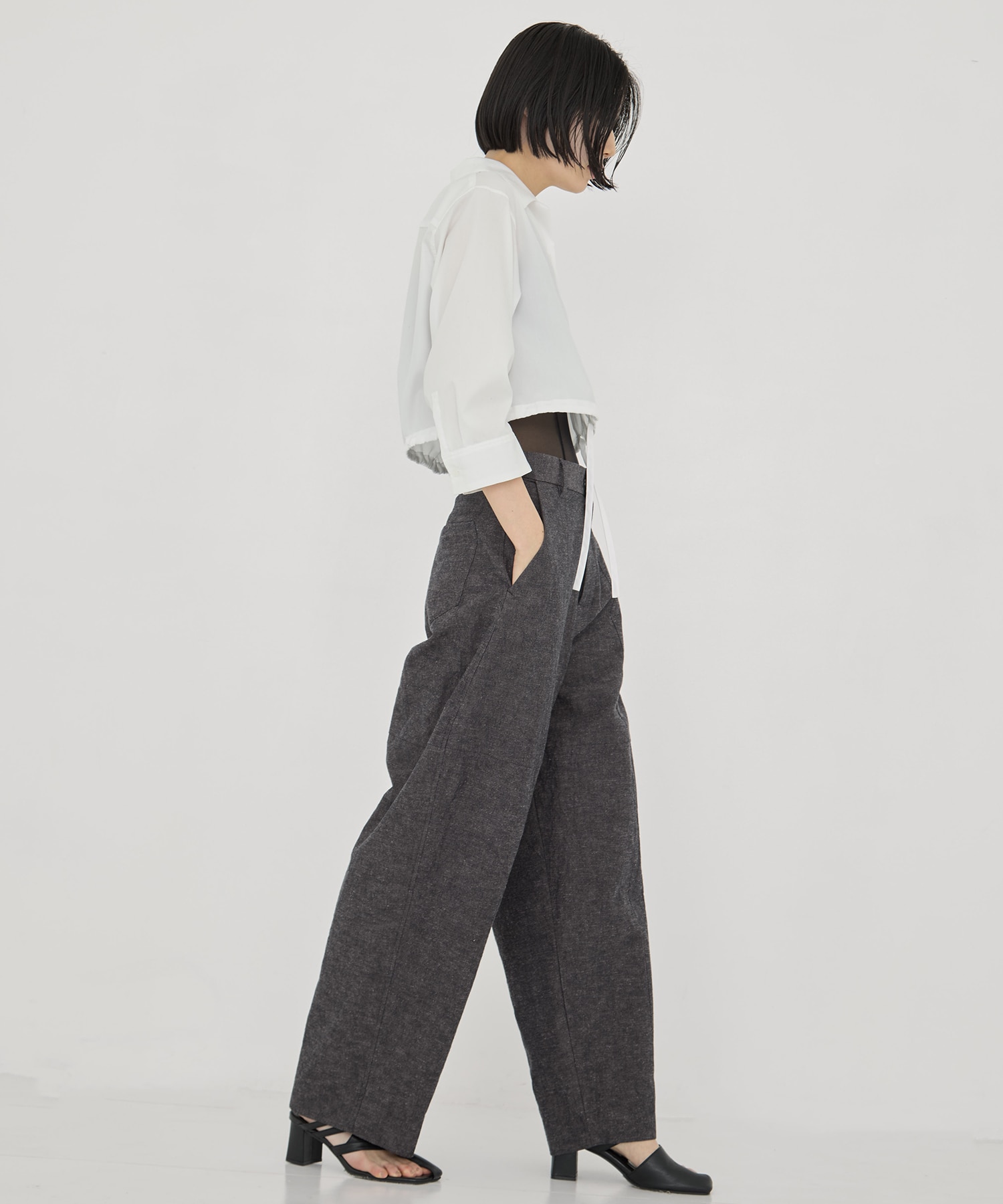 CROPPED COTTON OPEN-COLLAR SHIRT CINOH