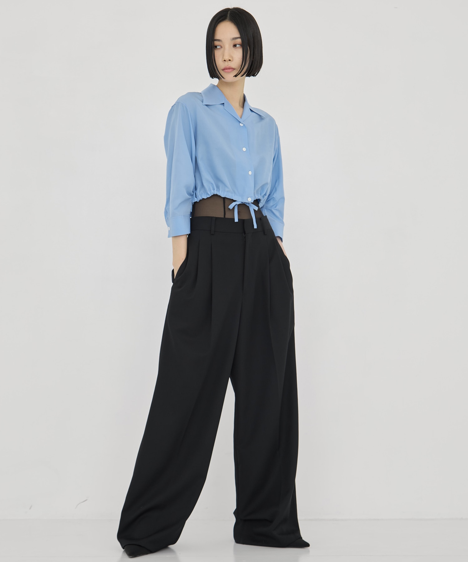 CROPPED COTTON OPEN-COLLAR SHIRT CINOH