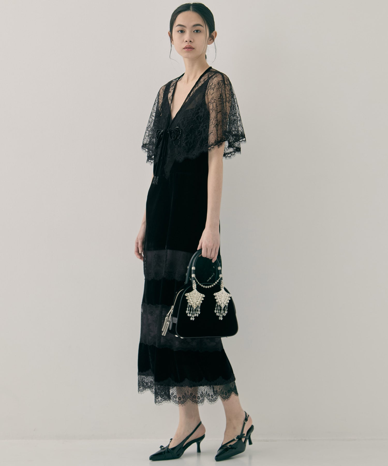 black lace velour cami-dress tanakadaisuke