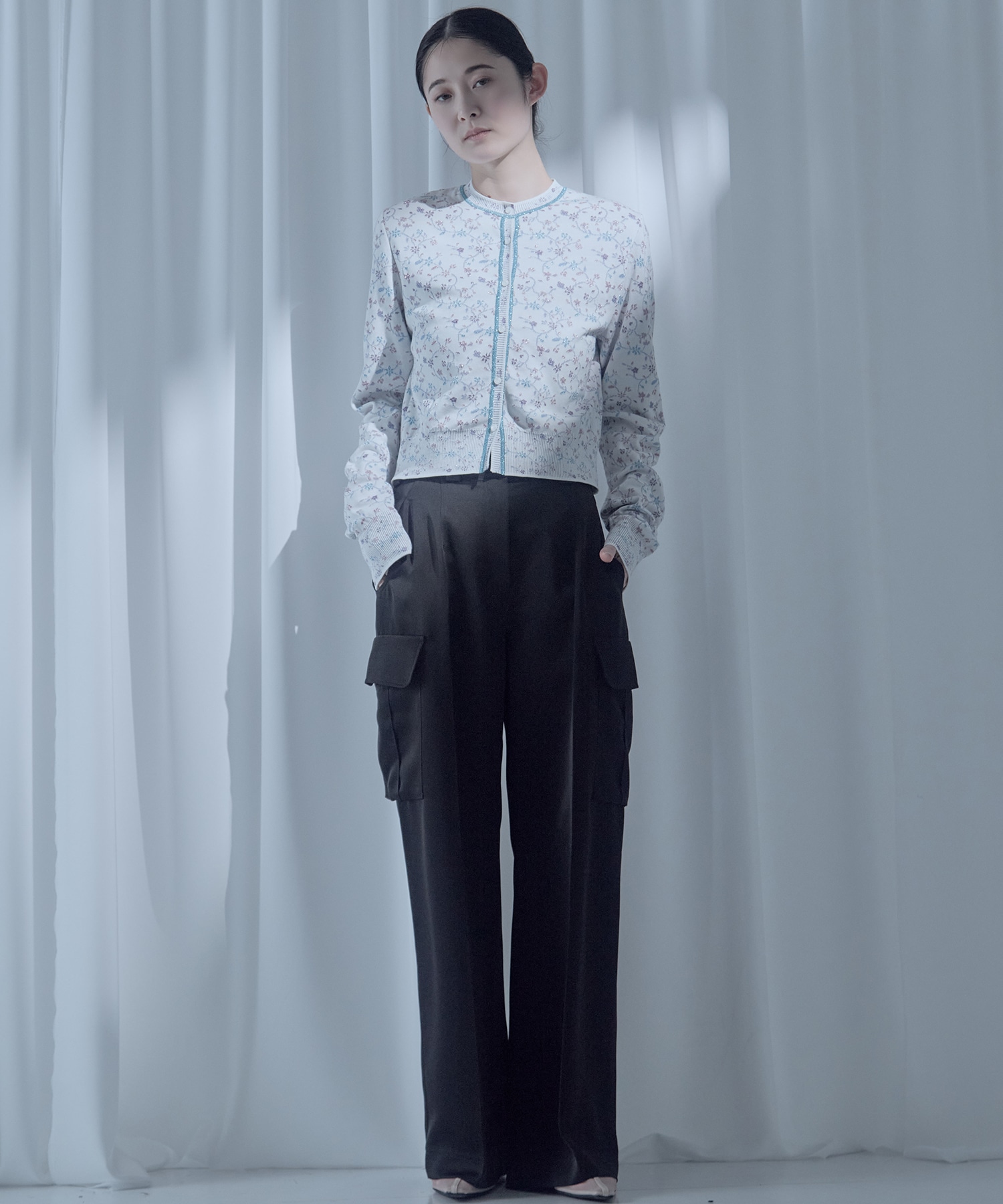 Floral Motif Glitter Knit Cardigan Mame Kurogouchi