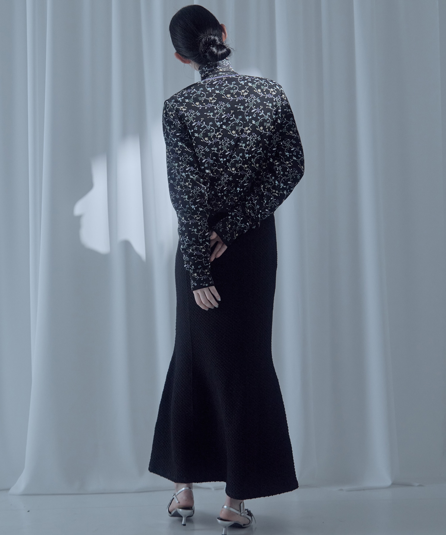 Floral Motif Glitter Knit Cardigan Mame Kurogouchi