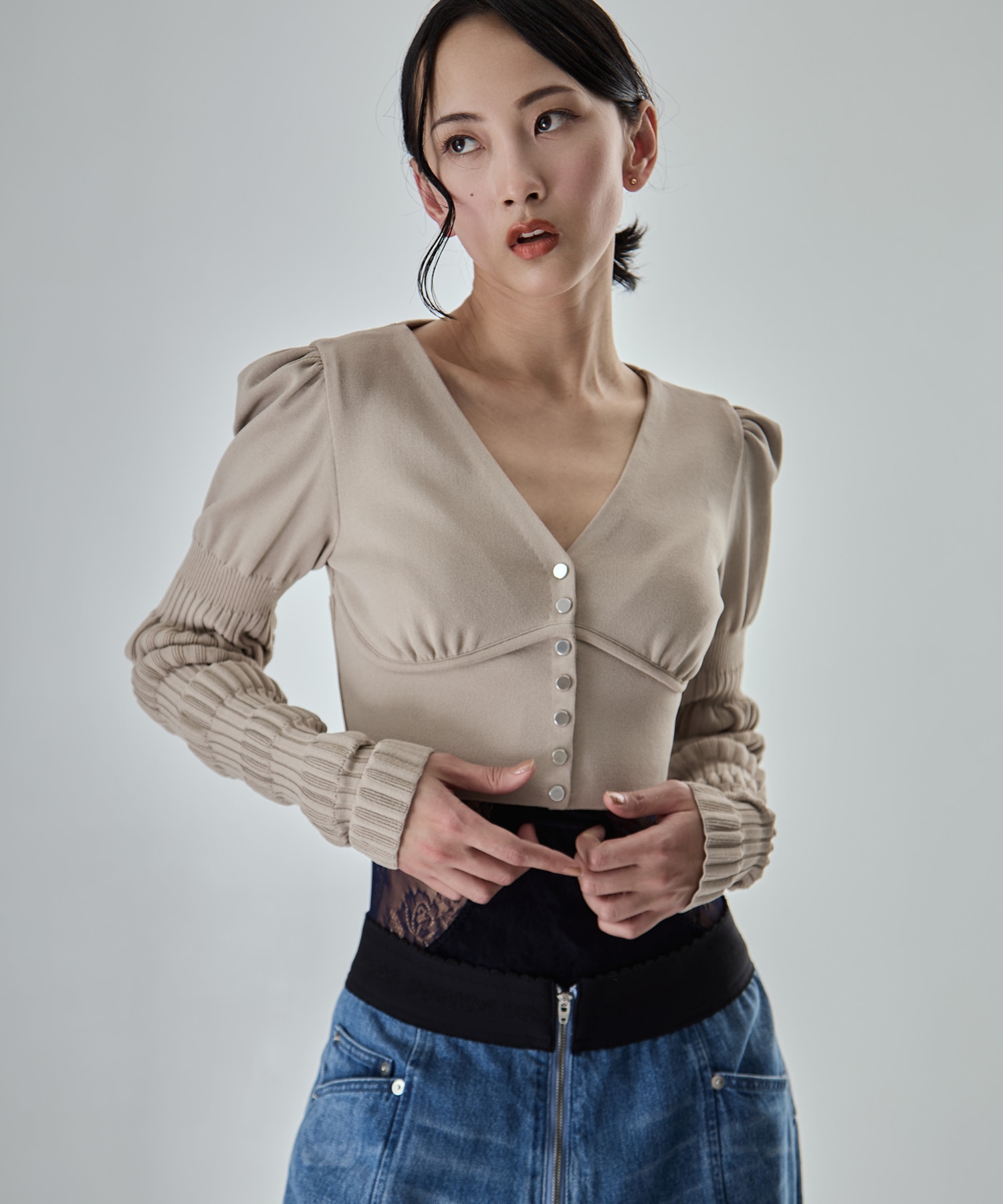 別注 STRIPE KNIT SHORT CARDIGAN FETICO