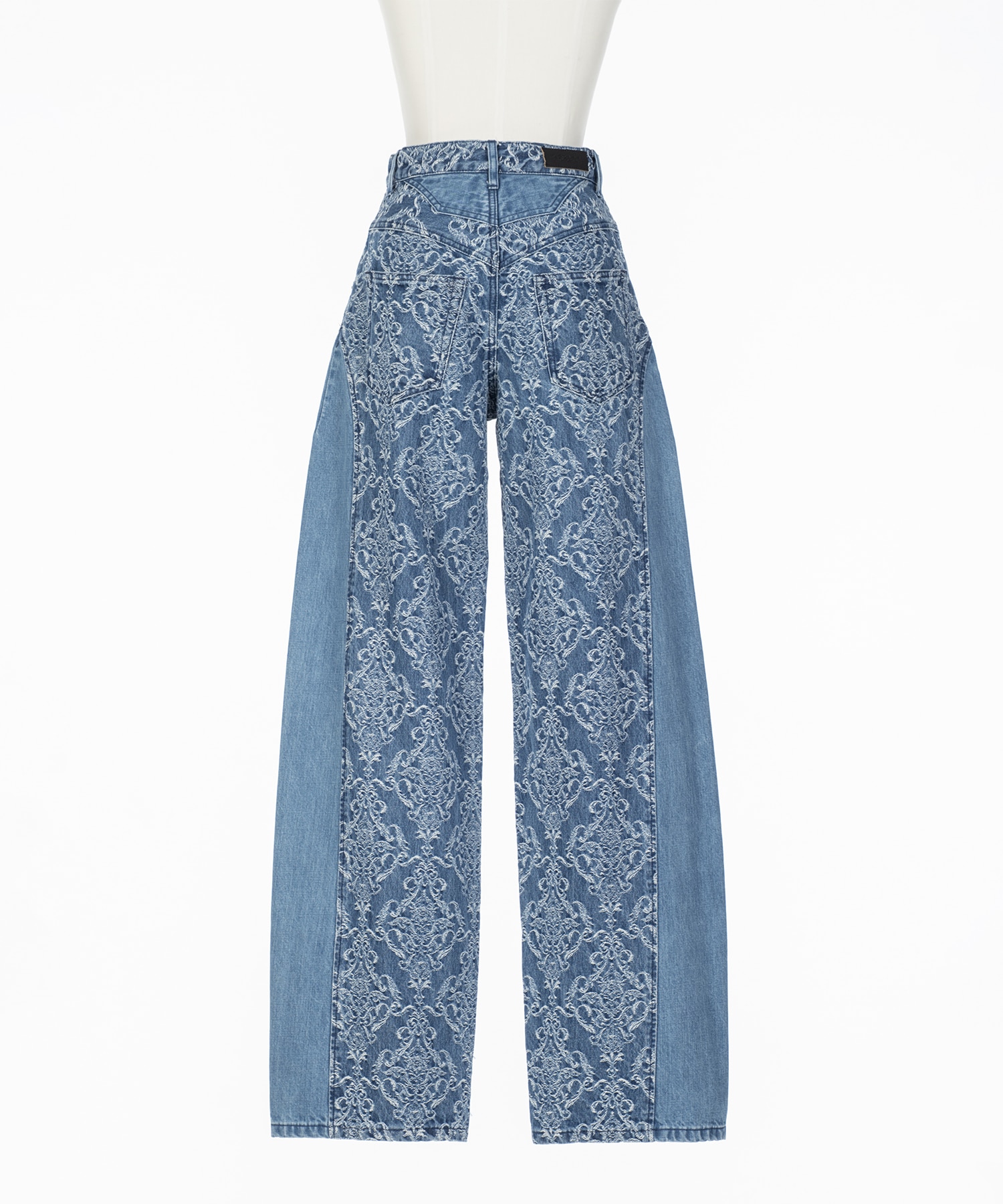 DAMASK-PRINT DENIM CURVE-FIT HIGH-RISE JEANS 