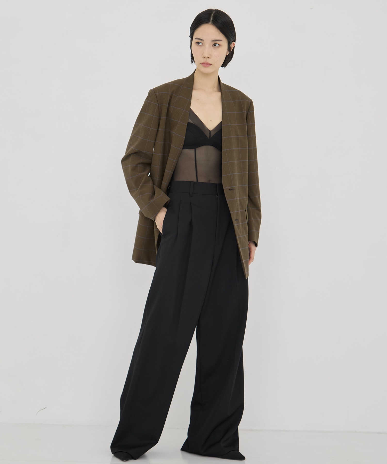 BLACK FORMAL TWO TUCK WIDE PANTS CINOH