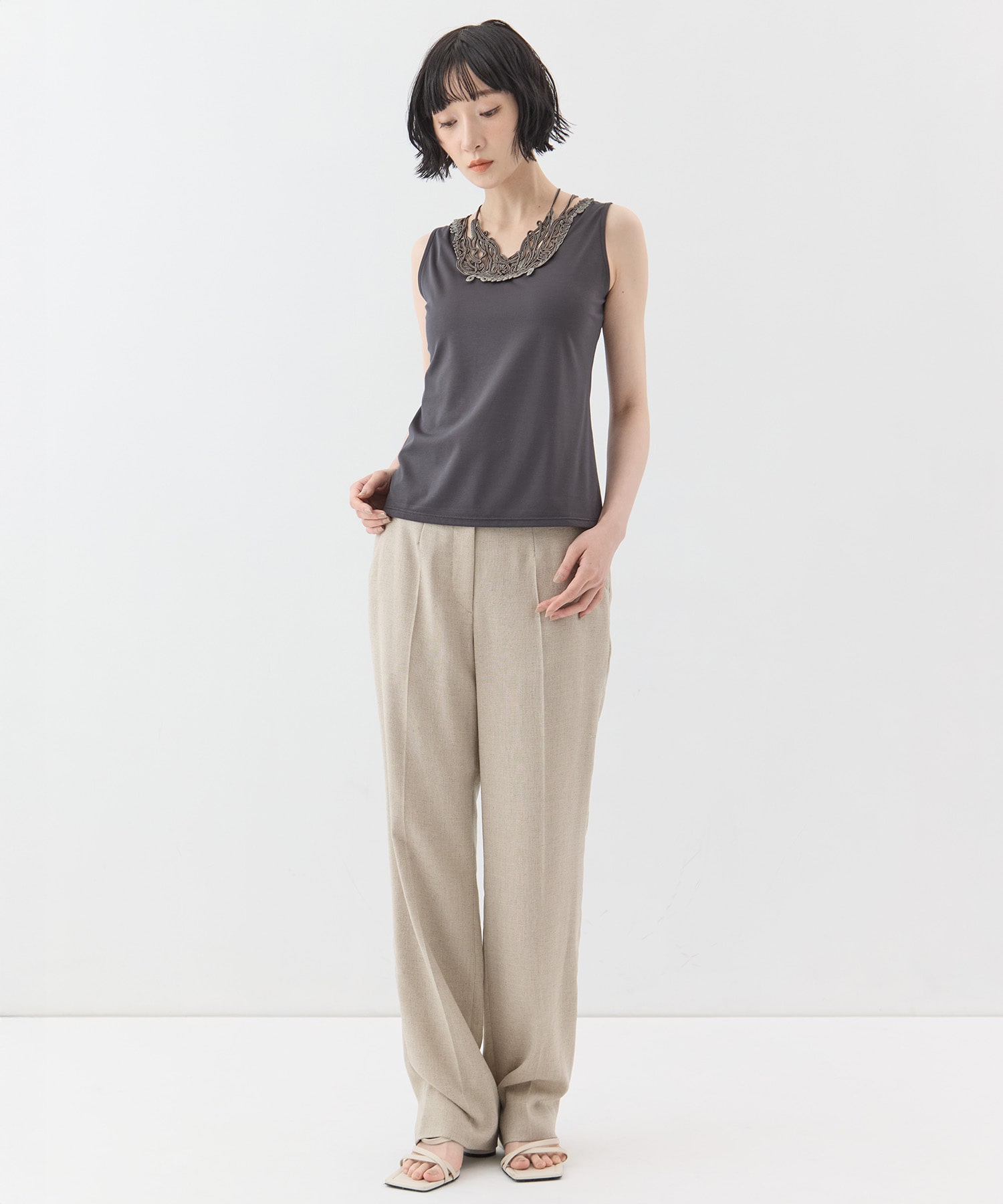 Triacetate Polyester Tapered Trousers Mame Kurogouchi