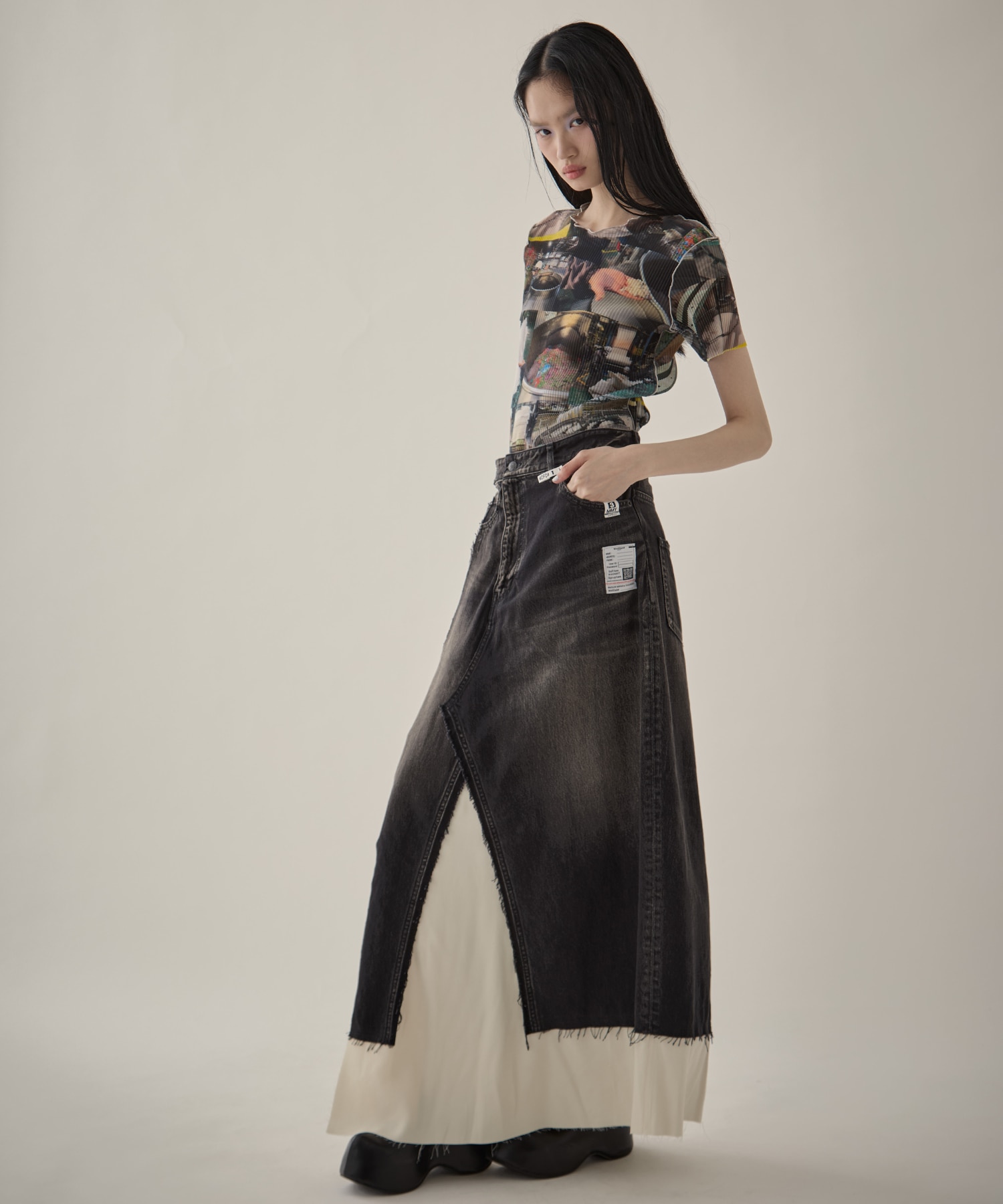 DENIM PANTS COMBINED SKIRT Maison MIHARA YASUHIRO