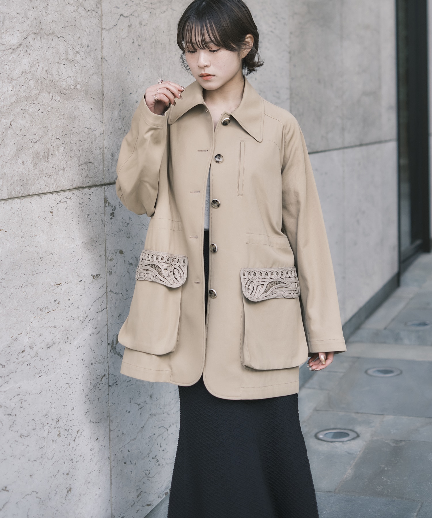 Cording Embroidery Detailed Middle Length Jacket Mame Kurogouchi