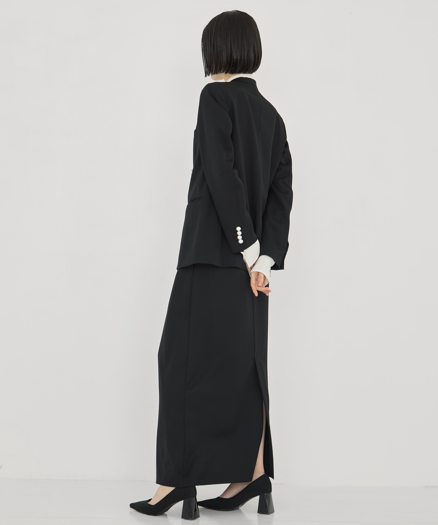 BLACK FORMAL NO COLLAR JACKET CINOH