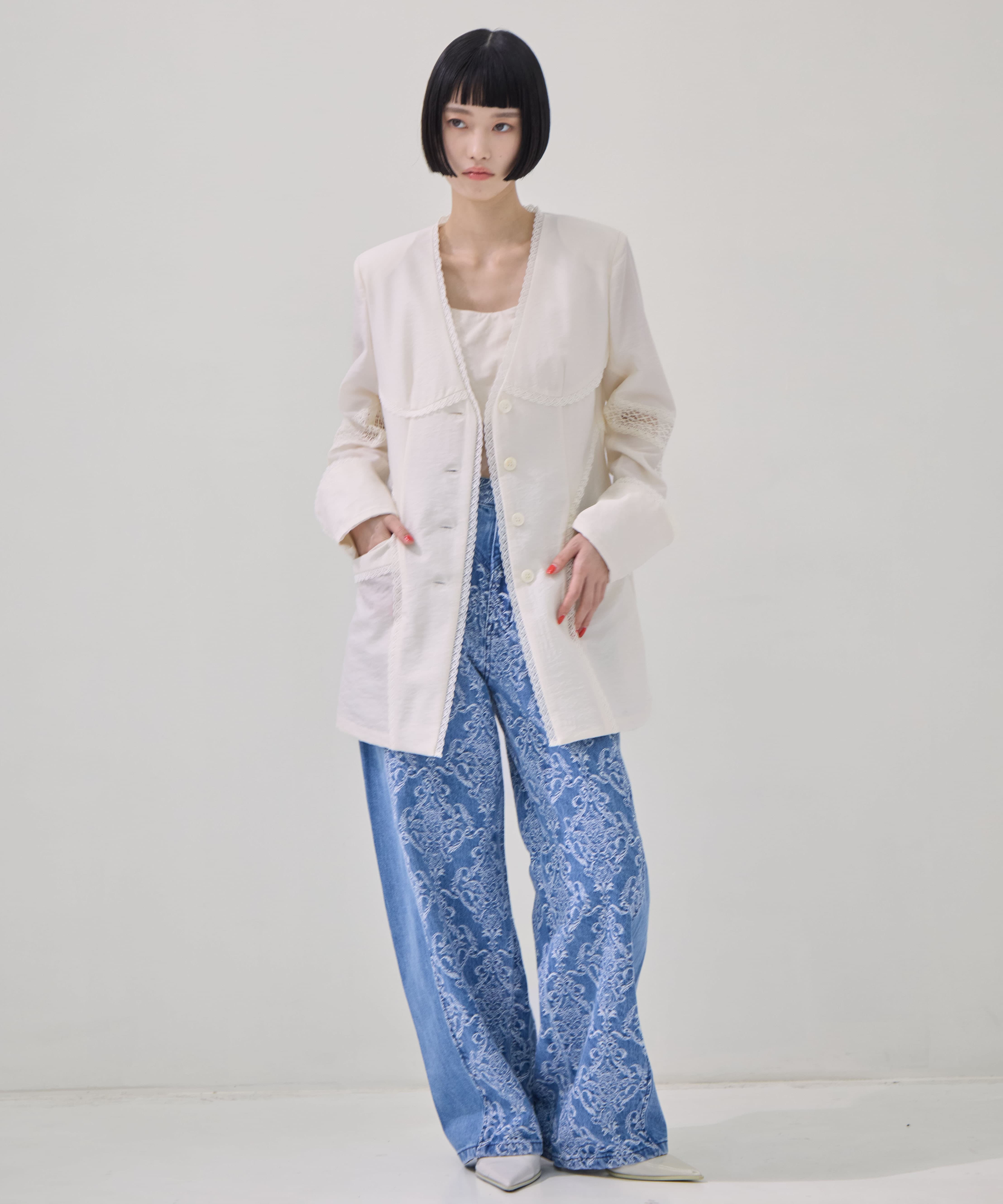 別注 LACE-PANELED SHIRT JACKET FETICO