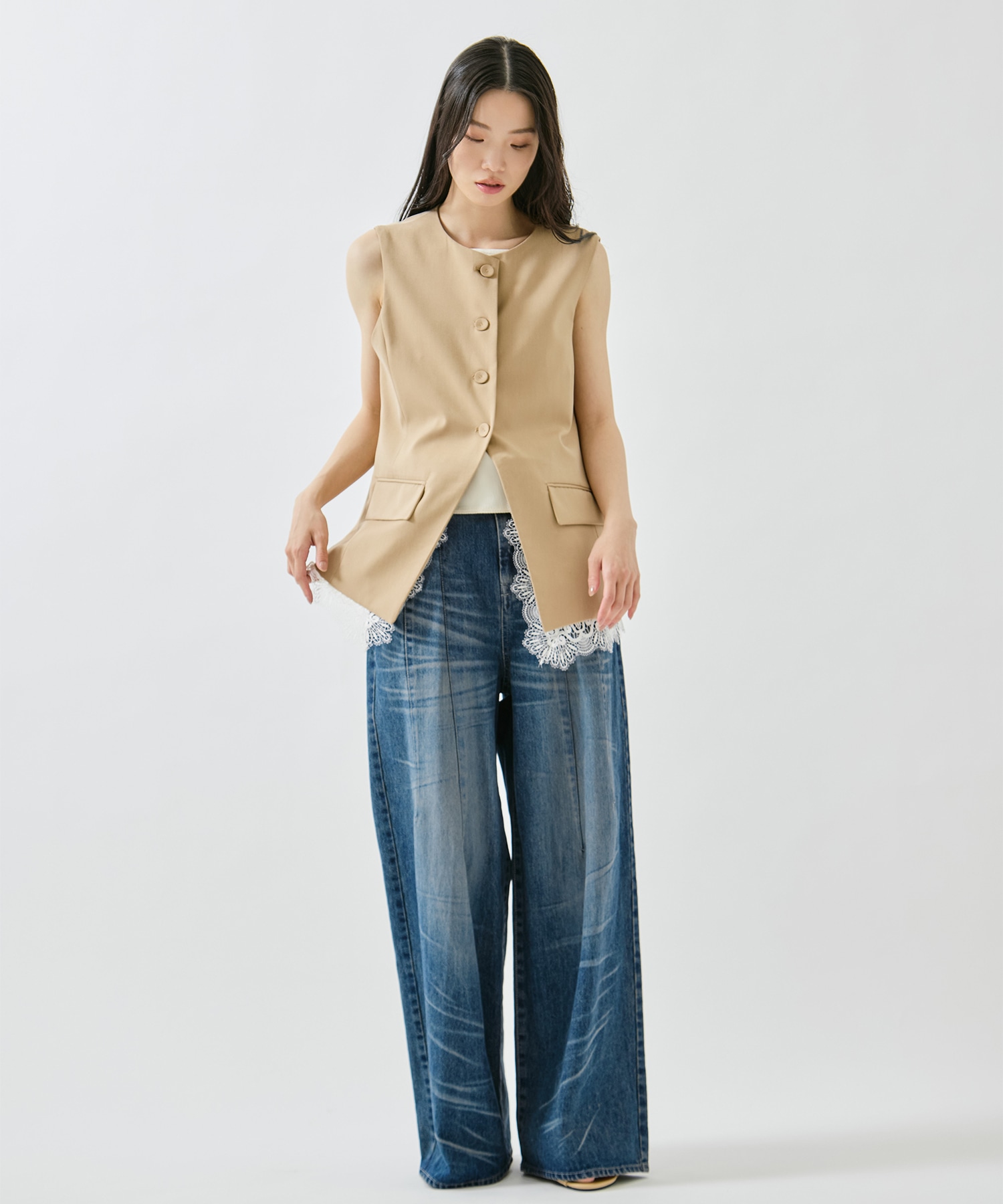 2WAY CREW NECK LACE TAKE OFF VEST AMERI