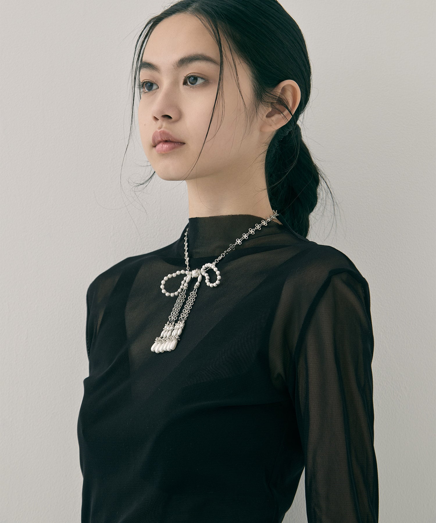 pearl ribbon chain necklace tanakadaisuke