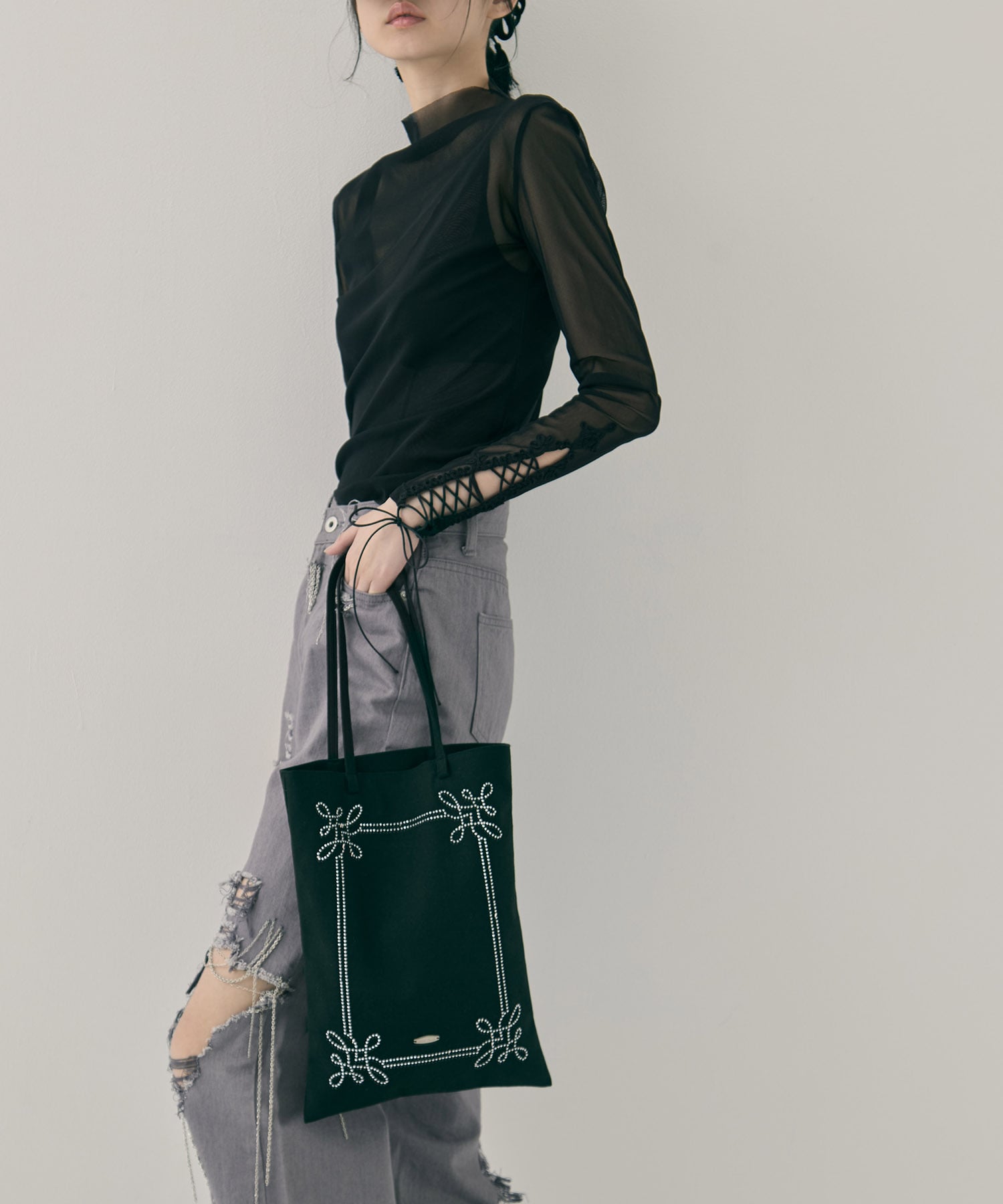 Rhinestone frame tote bag tanakadaisuke