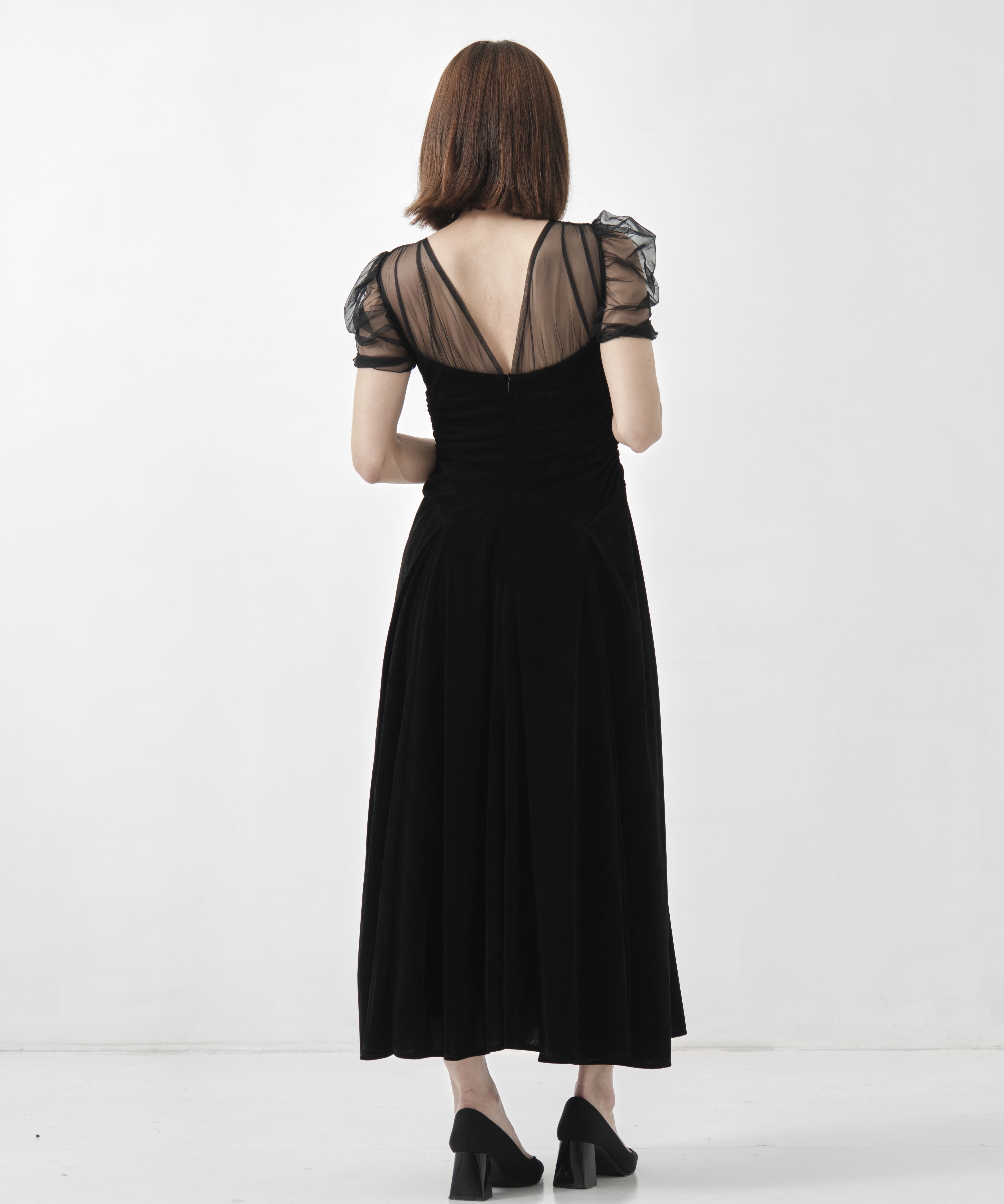 VELVET TULLE GATHERED DRESS FETICO