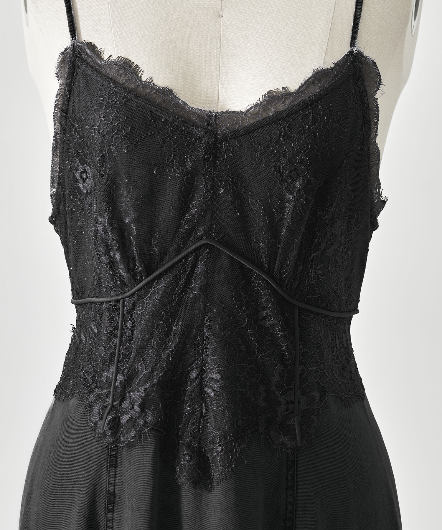 LACE DOCKING TENCEL DENIM FLARE DRESS AMERI